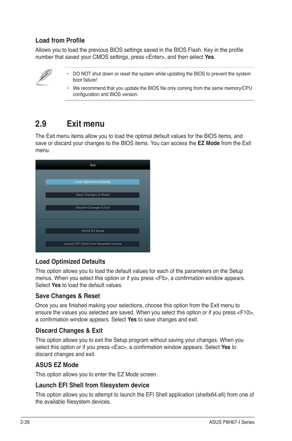 9 exit menu, Exit menu -26 | Asus P8H67-I PRO User Manual | Page 56 / 59