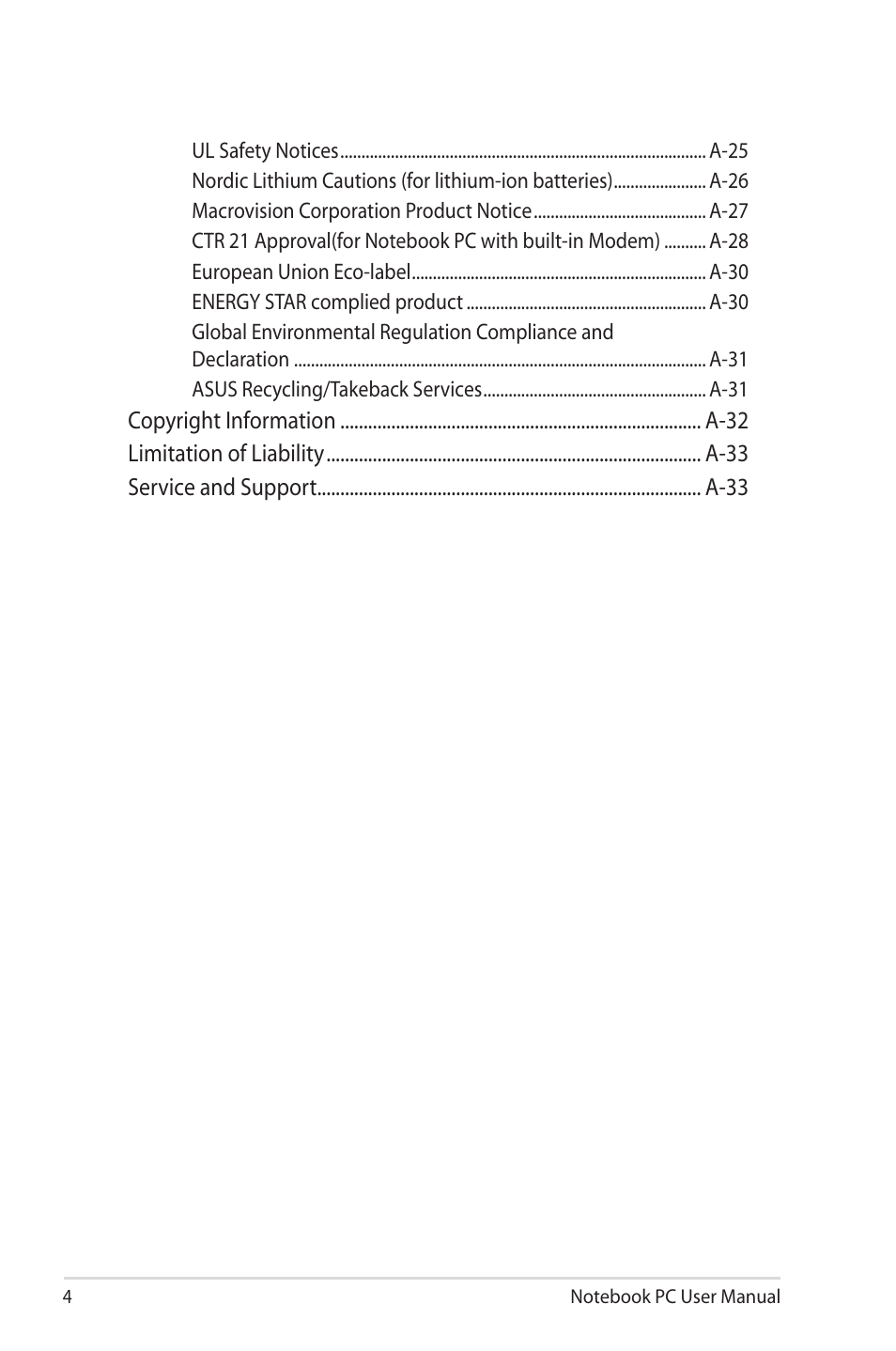 Asus X4MSG User Manual | Page 4 / 100