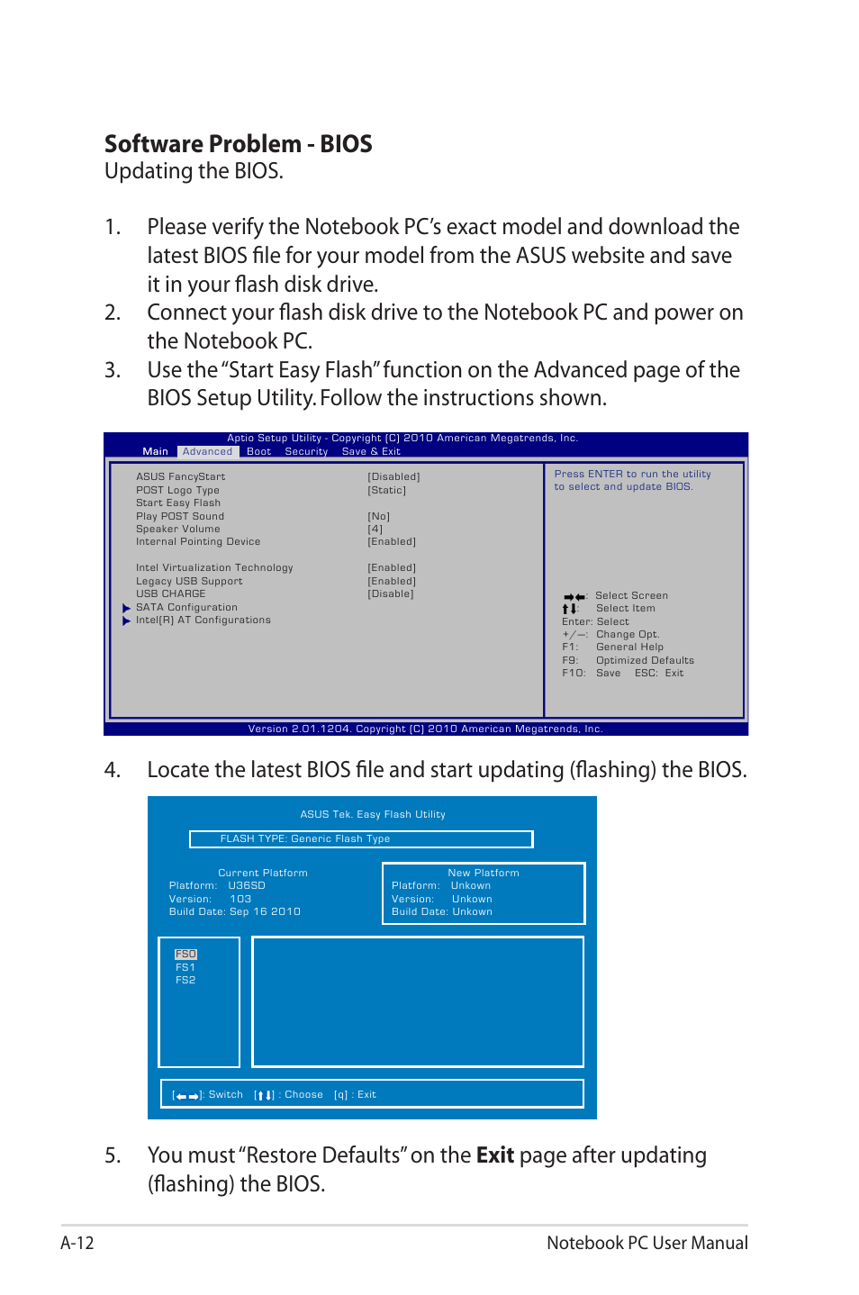 Software problem - bios | Asus X4MSG User Manual | Page 78 / 100