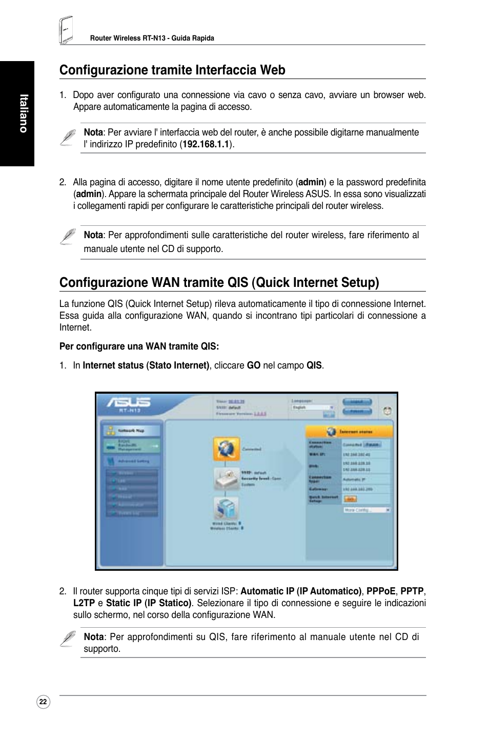 Configurazione tramite interfaccia web | Asus RT-N13 User Manual | Page 24 / 65