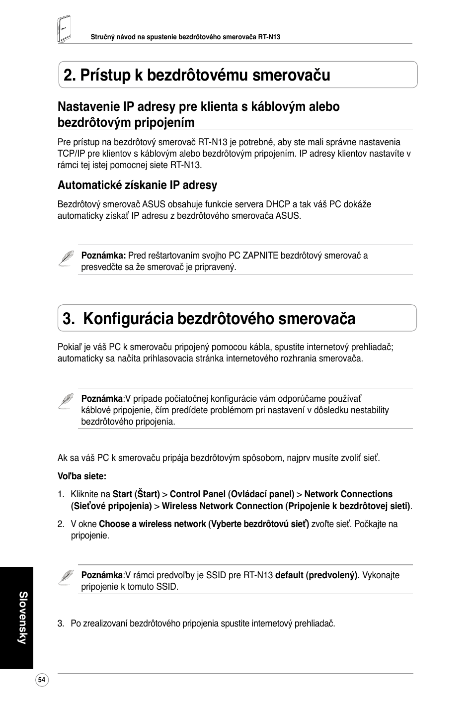 Konfigurácia bezdrôtového smerovača, Prístup k bezdrôtovému smerovaču, Automatické získanie ip adresy | Asus RT-N13 User Manual | Page 56 / 65