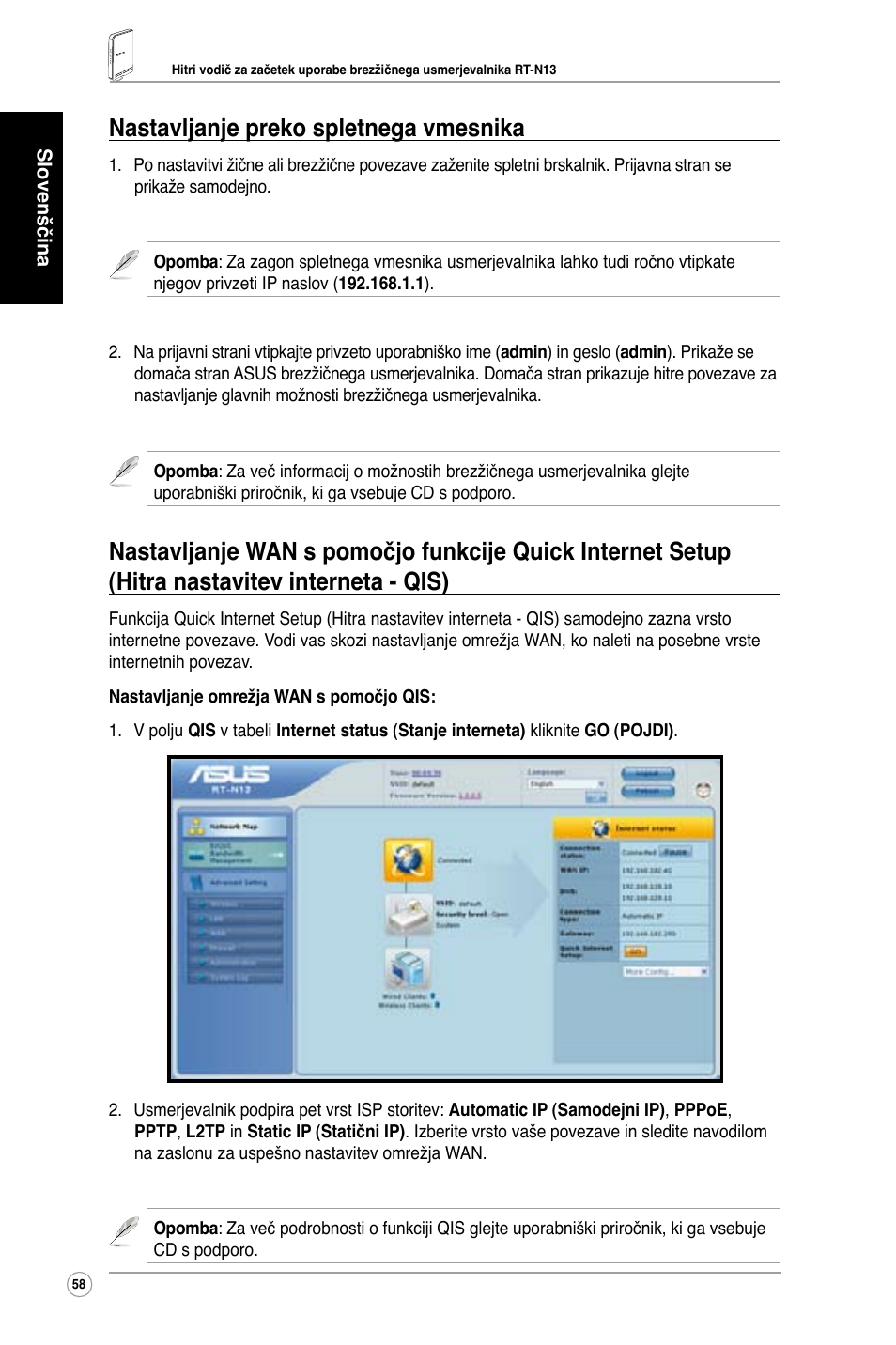 Nastavljanje preko spletnega vmesnika | Asus RT-N13 User Manual | Page 60 / 65