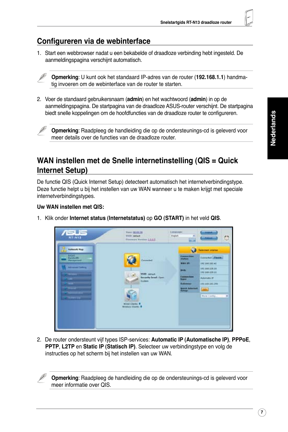 Configureren via de webinterface | Asus RT-N13 User Manual | Page 9 / 65