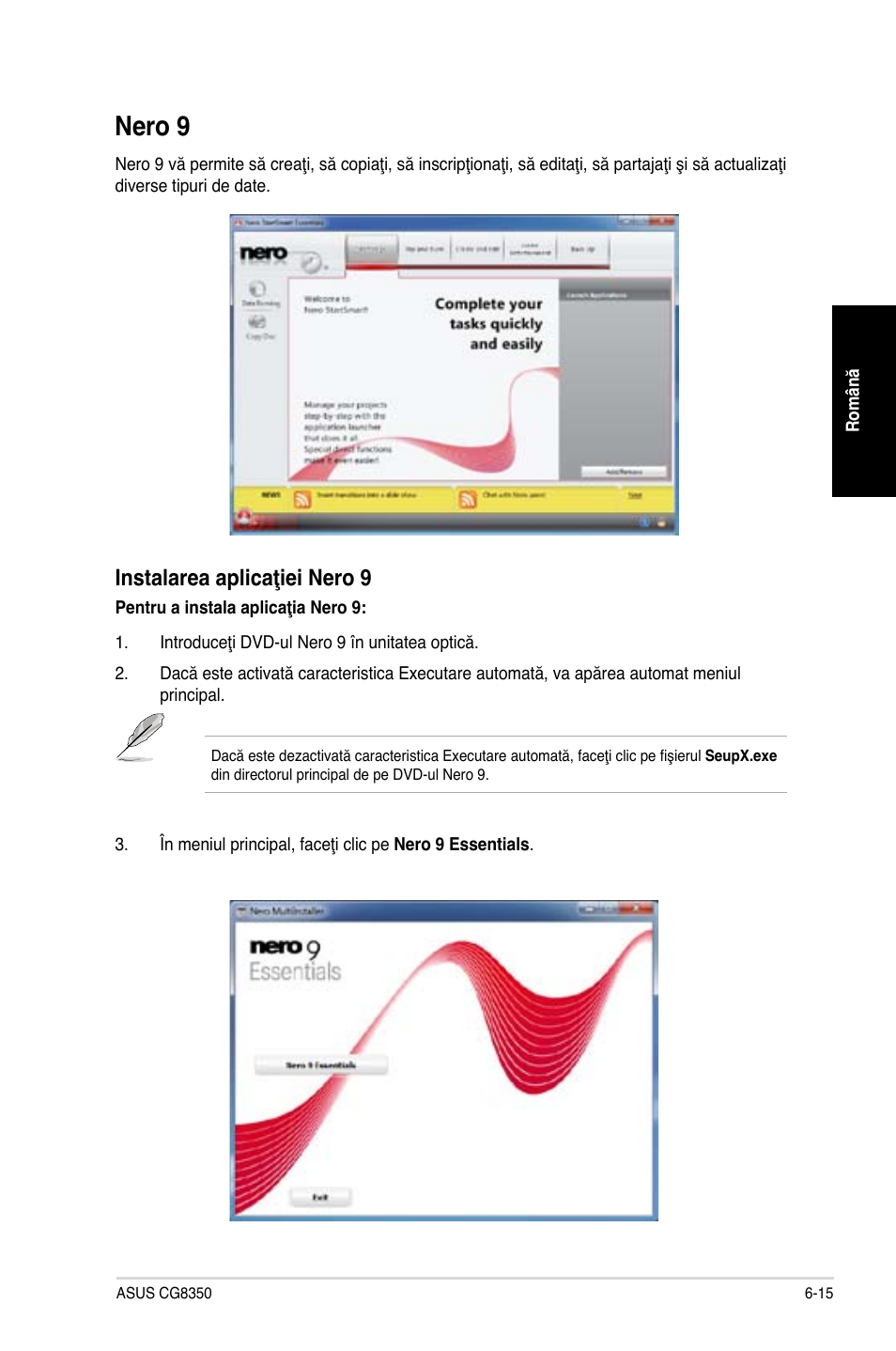 Nero 9, Nero 9 -15, Instalarea aplicaţiei nero 9 | Asus CG8350 User Manual | Page 139 / 227