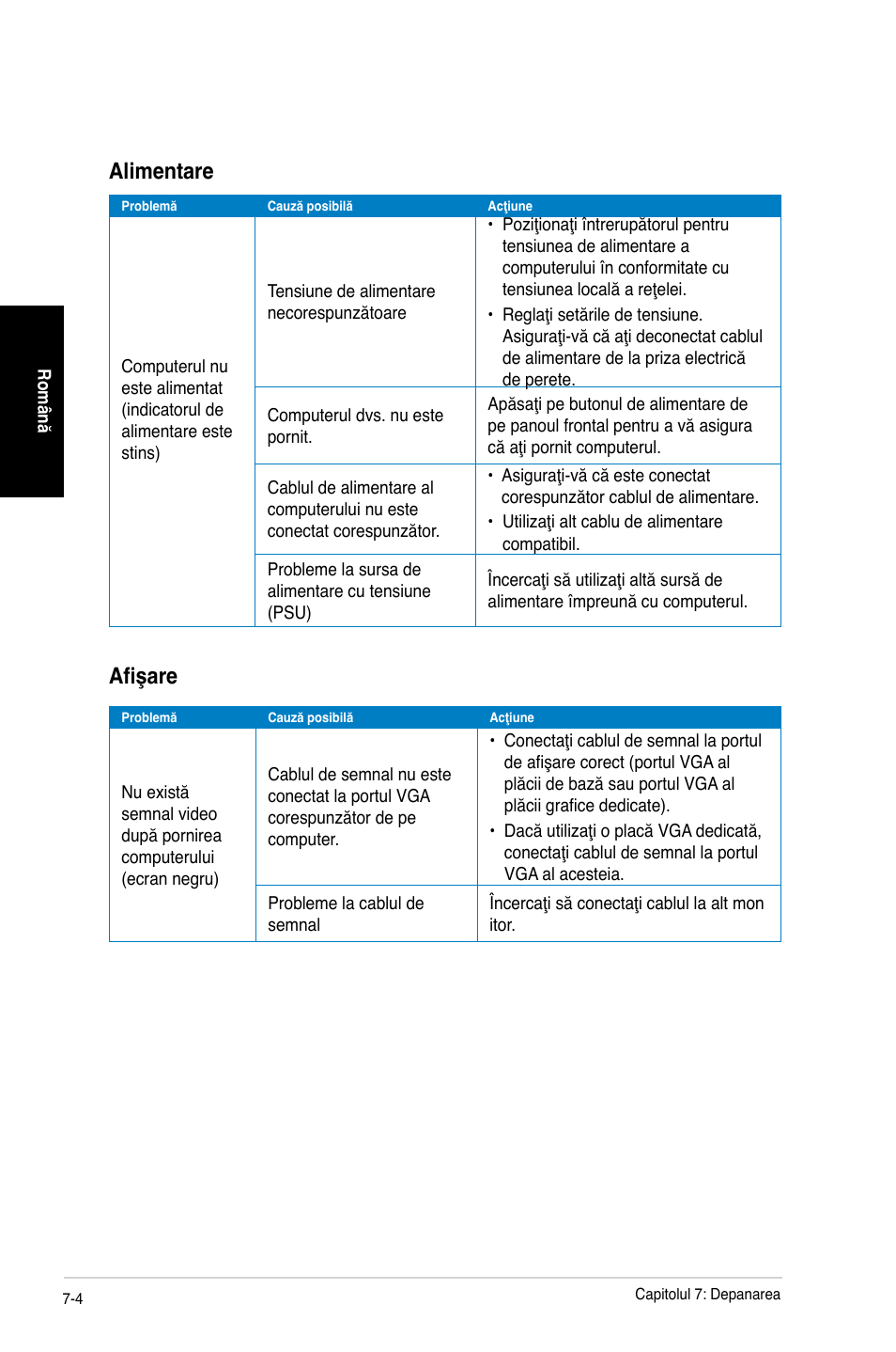 Alimentare, Afişare | Asus CG8350 User Manual | Page 148 / 227