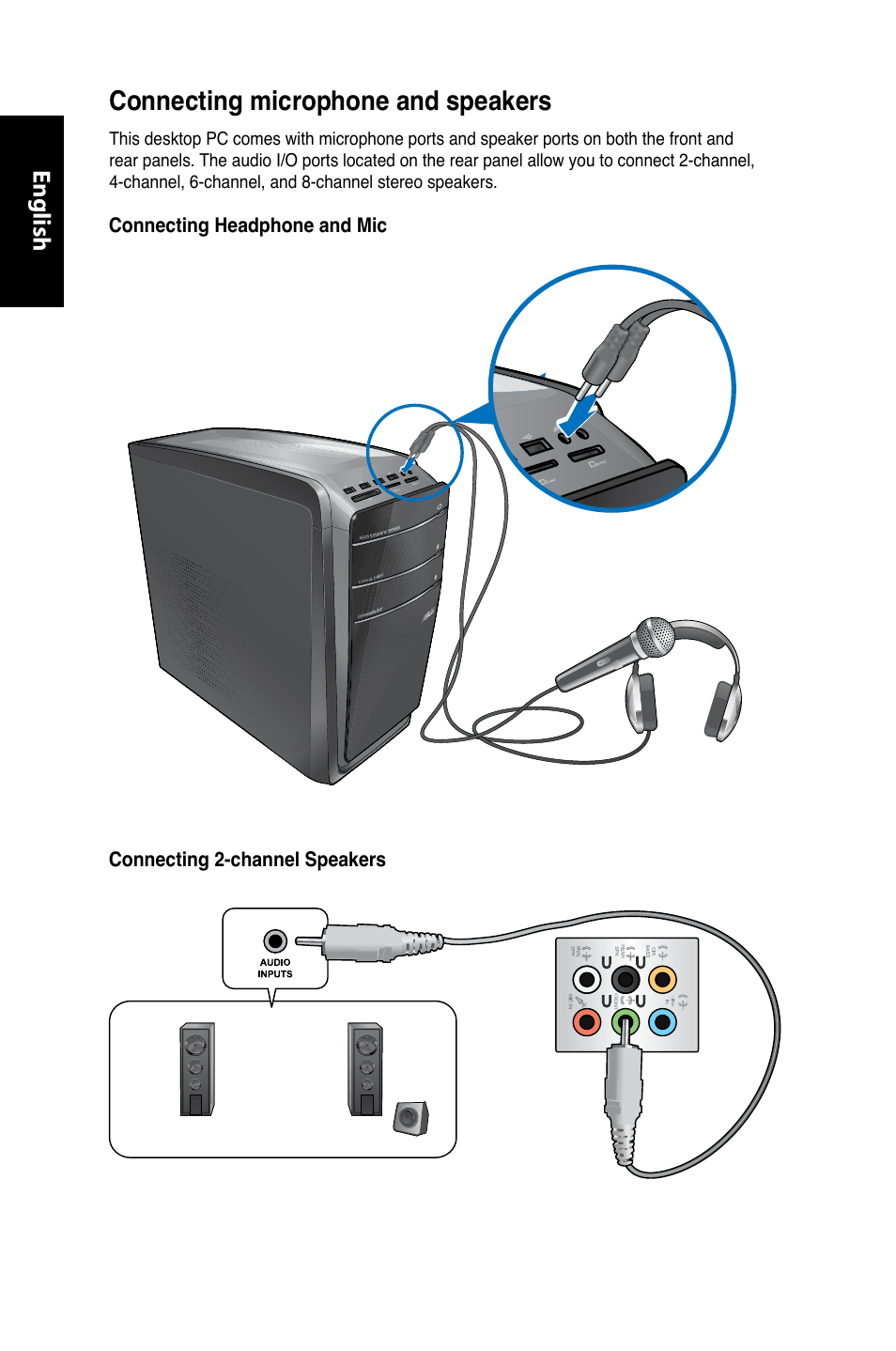 Connecting microphone and speakers, Connecting microphone and speakers -2 | Asus CG8350 User Manual | Page 36 / 227