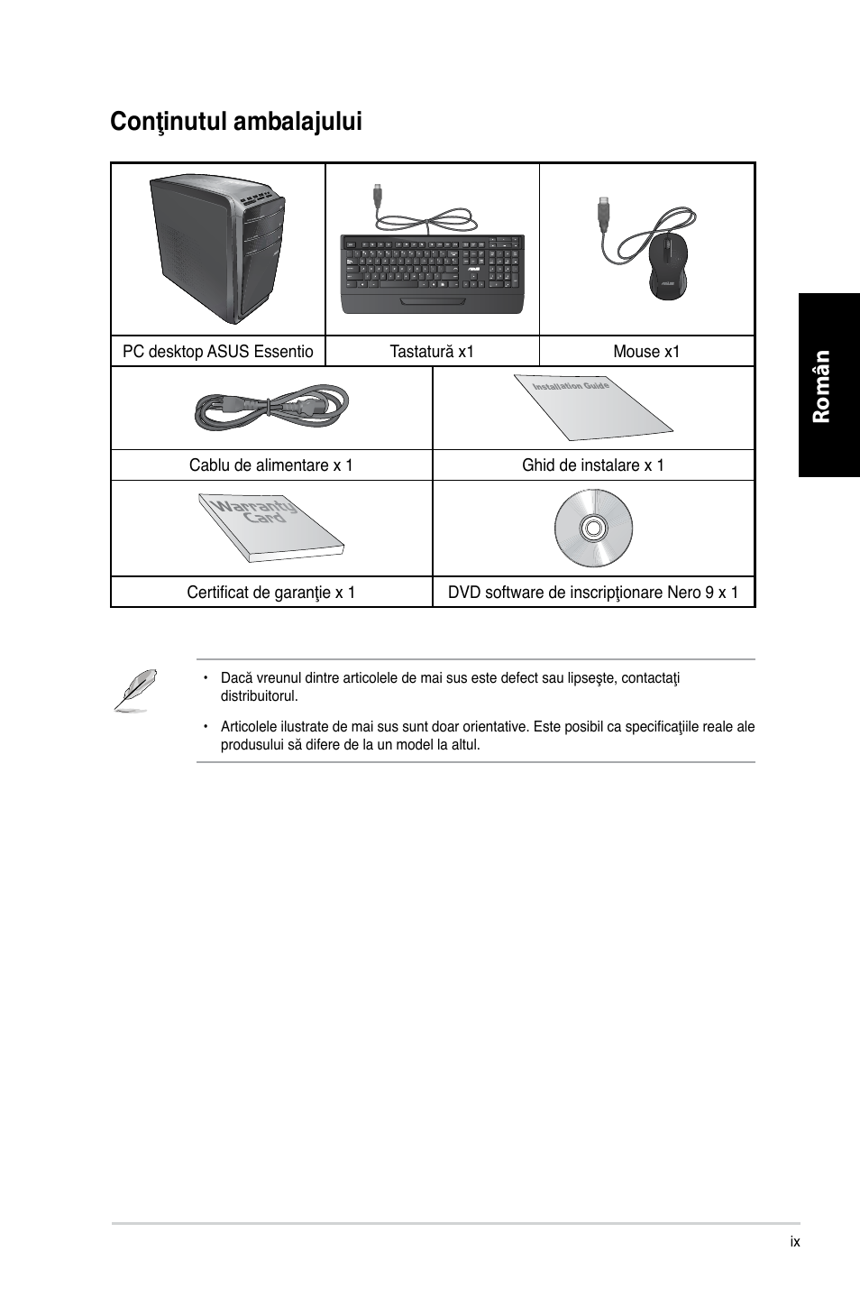 Conţinutul ambalajului, Română | Asus CG8350 User Manual | Page 85 / 227