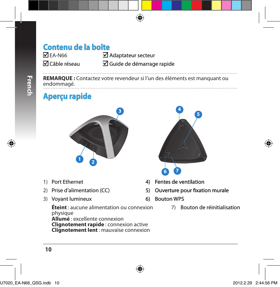 Aperçu rapide, Contenu de la boîte, French | Asus EA-N66 User Manual | Page 10 / 170