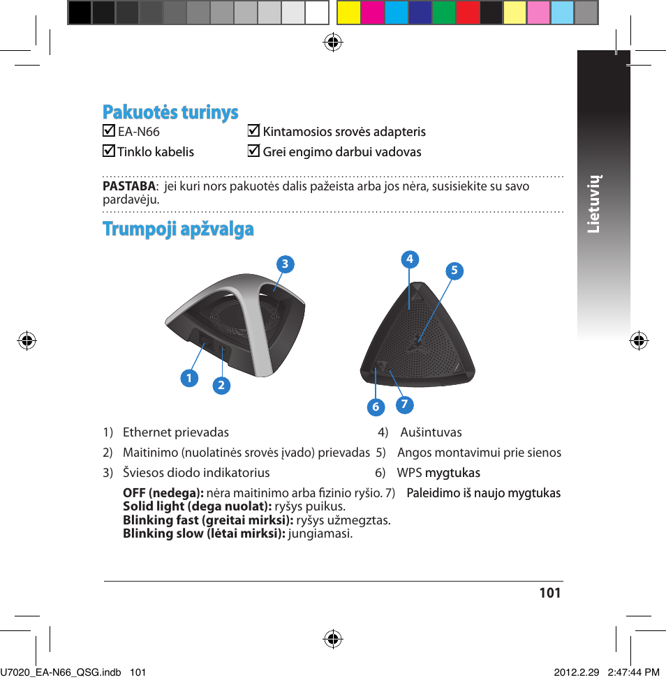 Trumpoji apžvalga, Pakuotės turinys, Lietuvių | Asus EA-N66 User Manual | Page 101 / 170