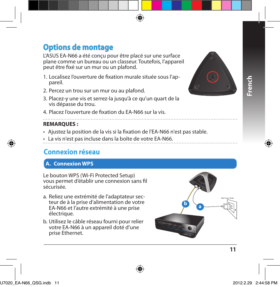 Options de montage, Connexion réseau, Fr ench | Asus EA-N66 User Manual | Page 11 / 170