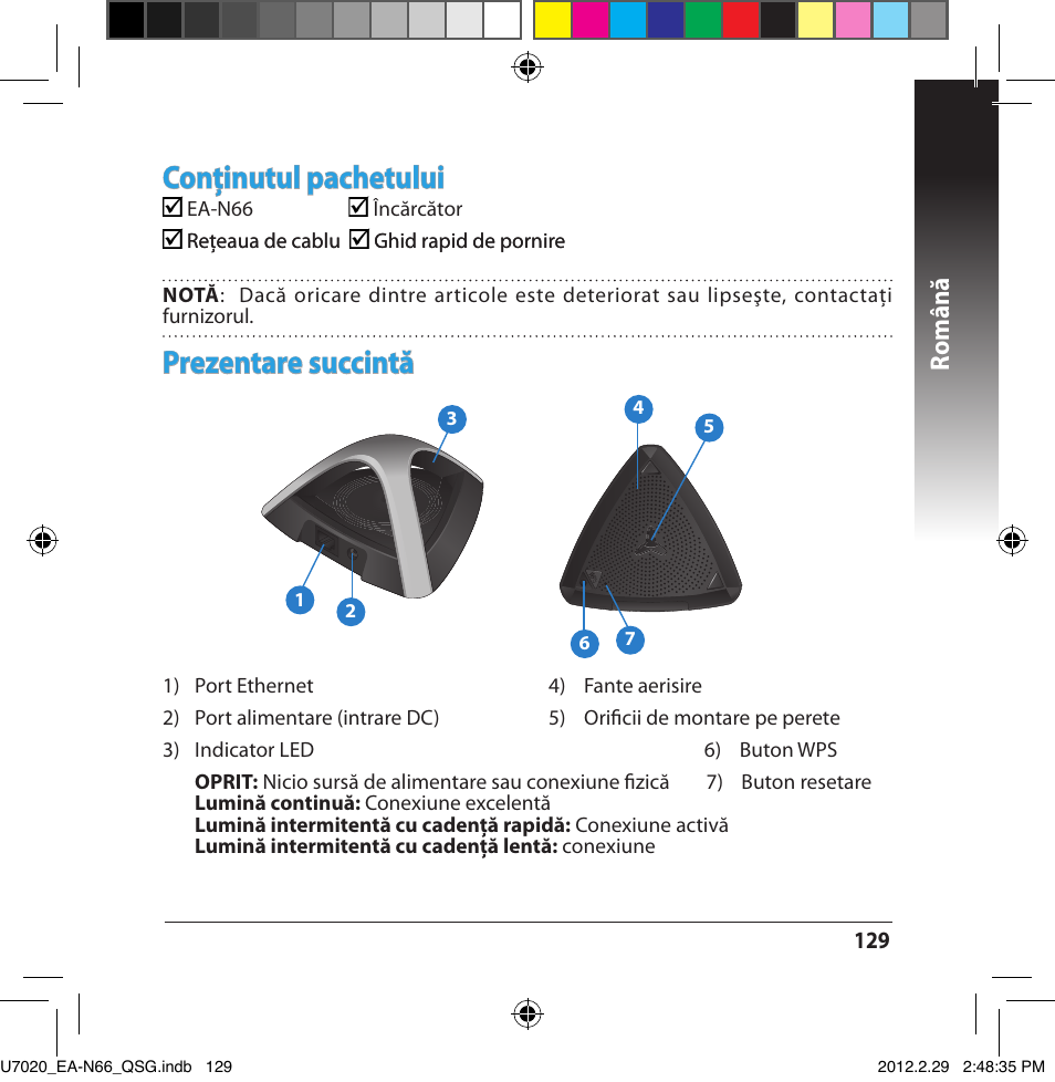 Pre��entare succintă, Conţinutul pachetului, Română | Asus EA-N66 User Manual | Page 129 / 170