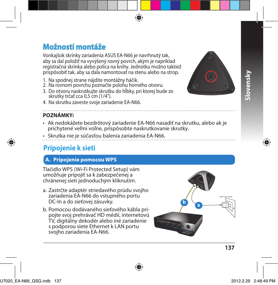 Možnosti montáže, Pripojenie k sieti, Slo vensk y | Asus EA-N66 User Manual | Page 137 / 170