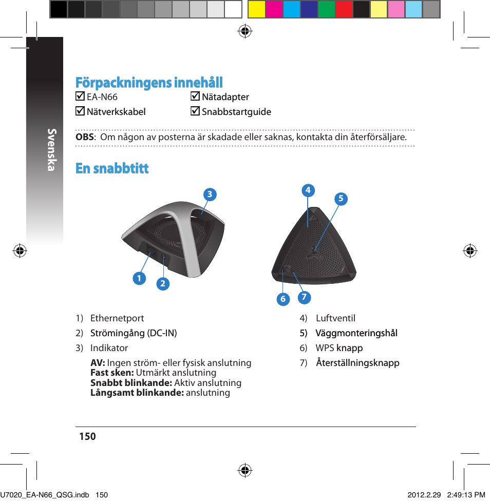 En snabbtitt, Förpackningens, Innehåll | Sv ensk a | Asus EA-N66 User Manual | Page 150 / 170