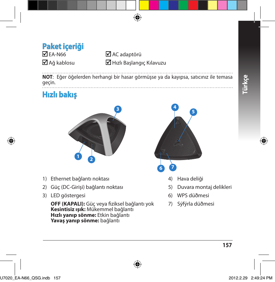 Hı��lı bakış, Paket içeriği, Tür kç e | Asus EA-N66 User Manual | Page 157 / 170