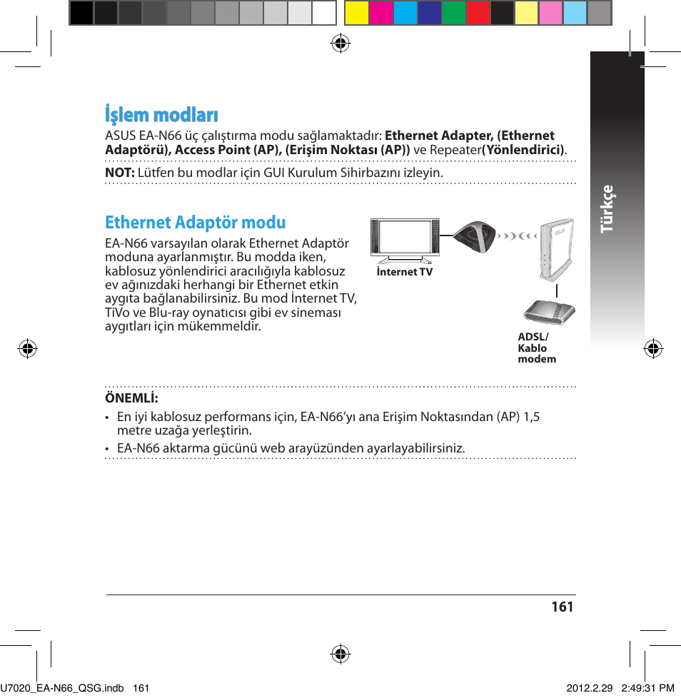 Işlem modları, Ethernet adaptör modu, Tür kç e | Asus EA-N66 User Manual | Page 161 / 170