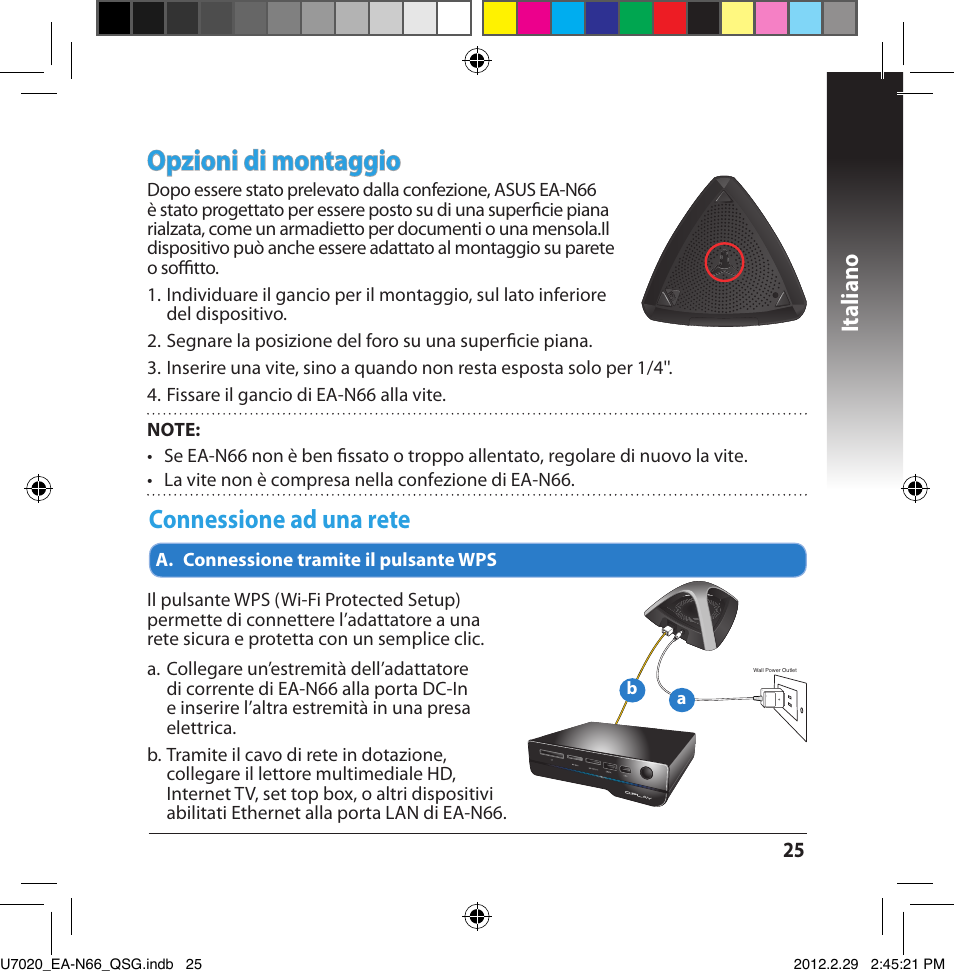 Op��ioni di montaggio, Connessione ad una rete, Italiano | Asus EA-N66 User Manual | Page 25 / 170