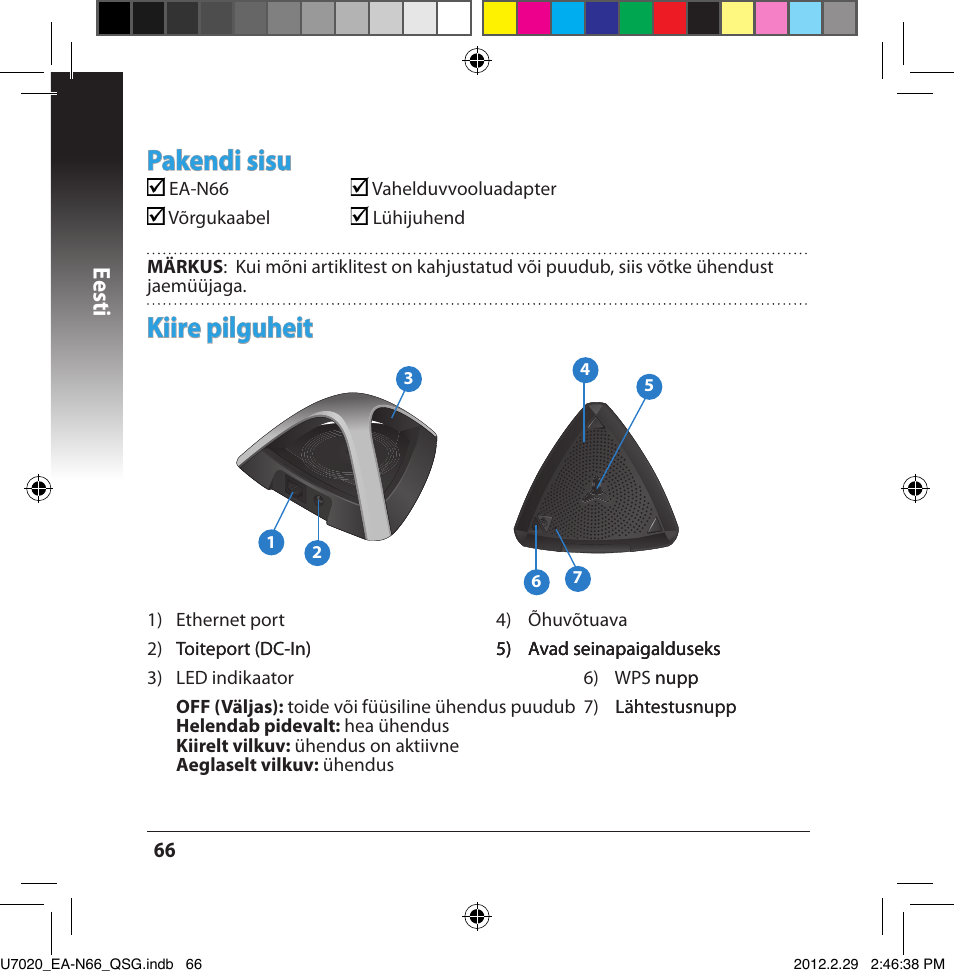Kiire pilguheit, Pakendi sisu, Eesti | Asus EA-N66 User Manual | Page 66 / 170