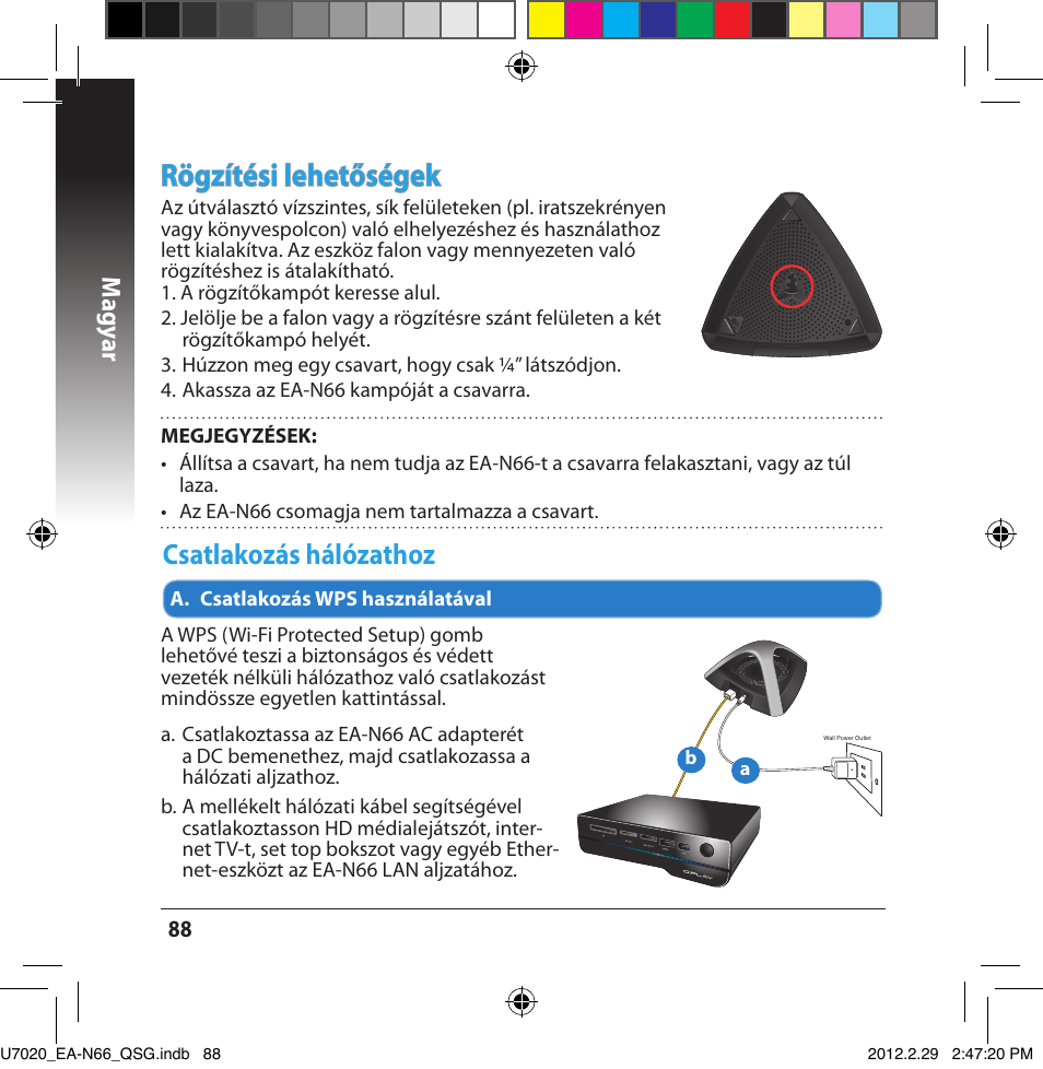 Rög��ítési lehetőségek, Csatlako��ás háló��atho, Magy ar | Asus EA-N66 User Manual | Page 88 / 170