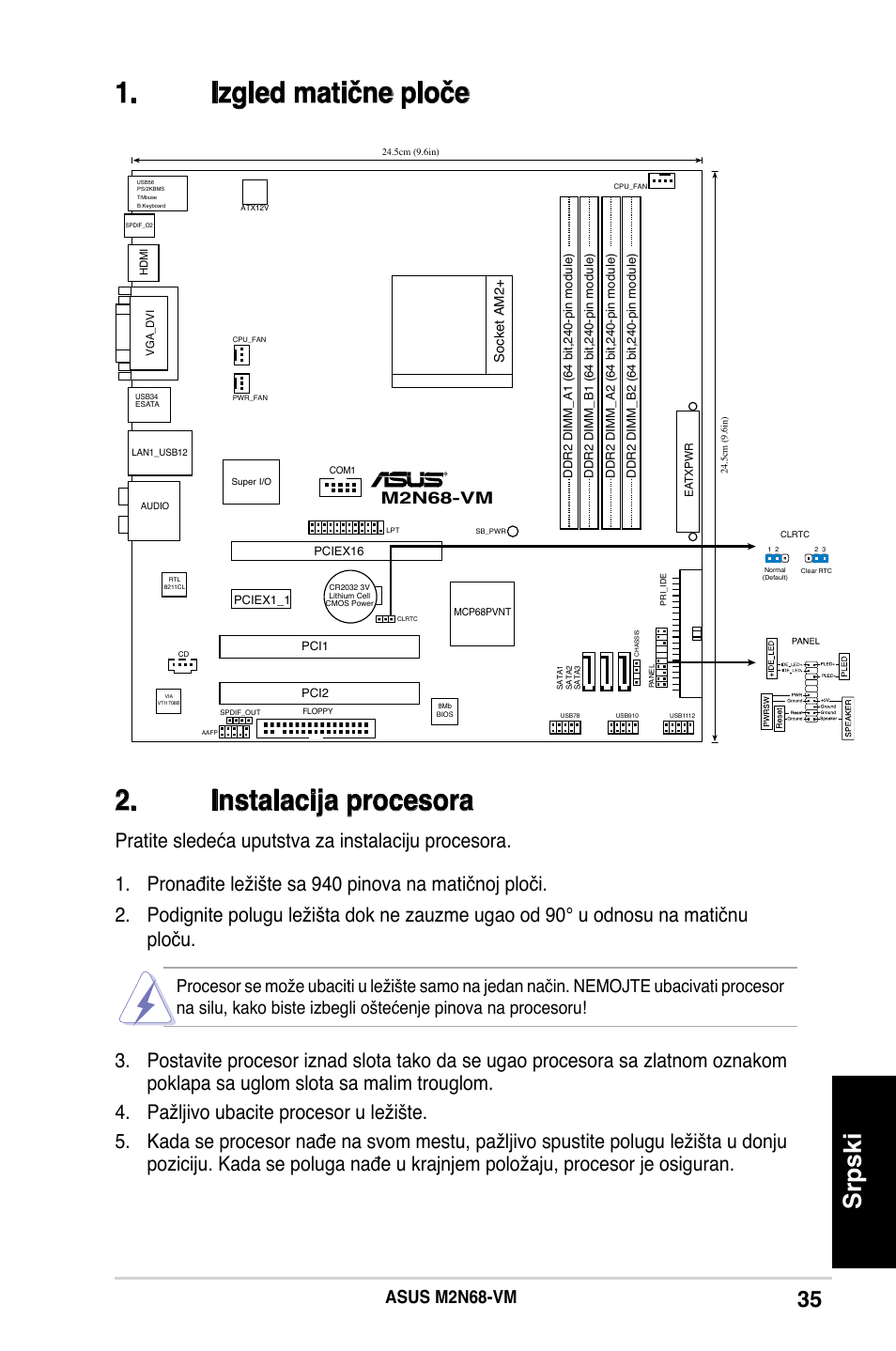 Izgled matične ploče 2. instalacija procesora, Srpski, Asus m2n68-vm | M2n68-vm | Asus M2N68-VM User Manual | Page 35 / 37