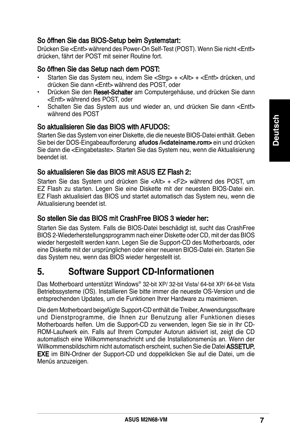 Software support cd-informationen, Deutsch | Asus M2N68-VM User Manual | Page 7 / 37