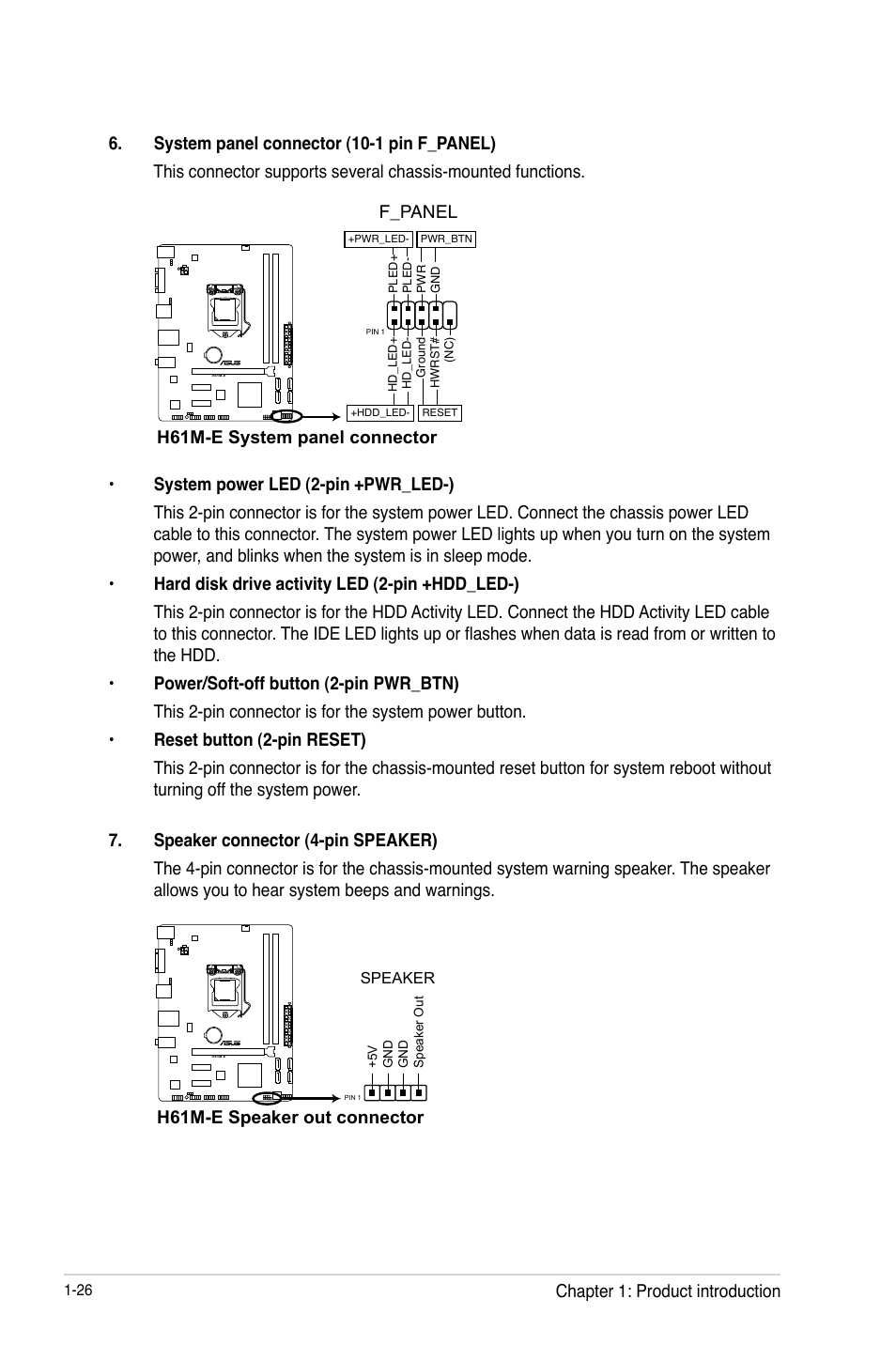 F_panel, Chapter 1: product introduction | Asus H61M-E User Manual | Page 38 / 78