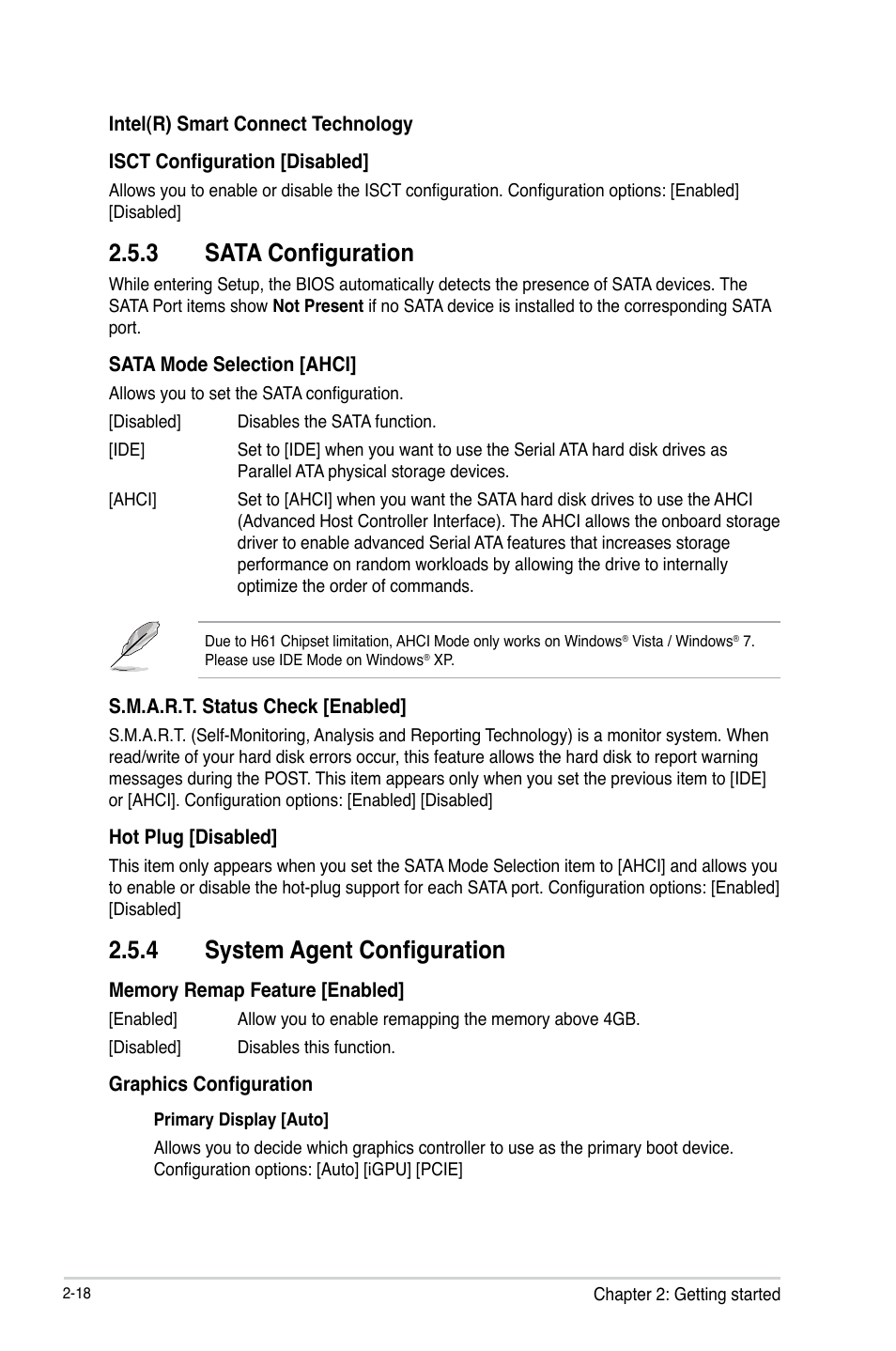 3 sata configuration, 4 system agent configuration | Asus H61M-E User Manual | Page 58 / 78