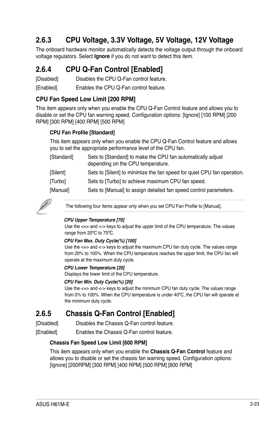 4 cpu q-fan control [enabled, 5 chassis q-fan control [enabled | Asus H61M-E User Manual | Page 63 / 78