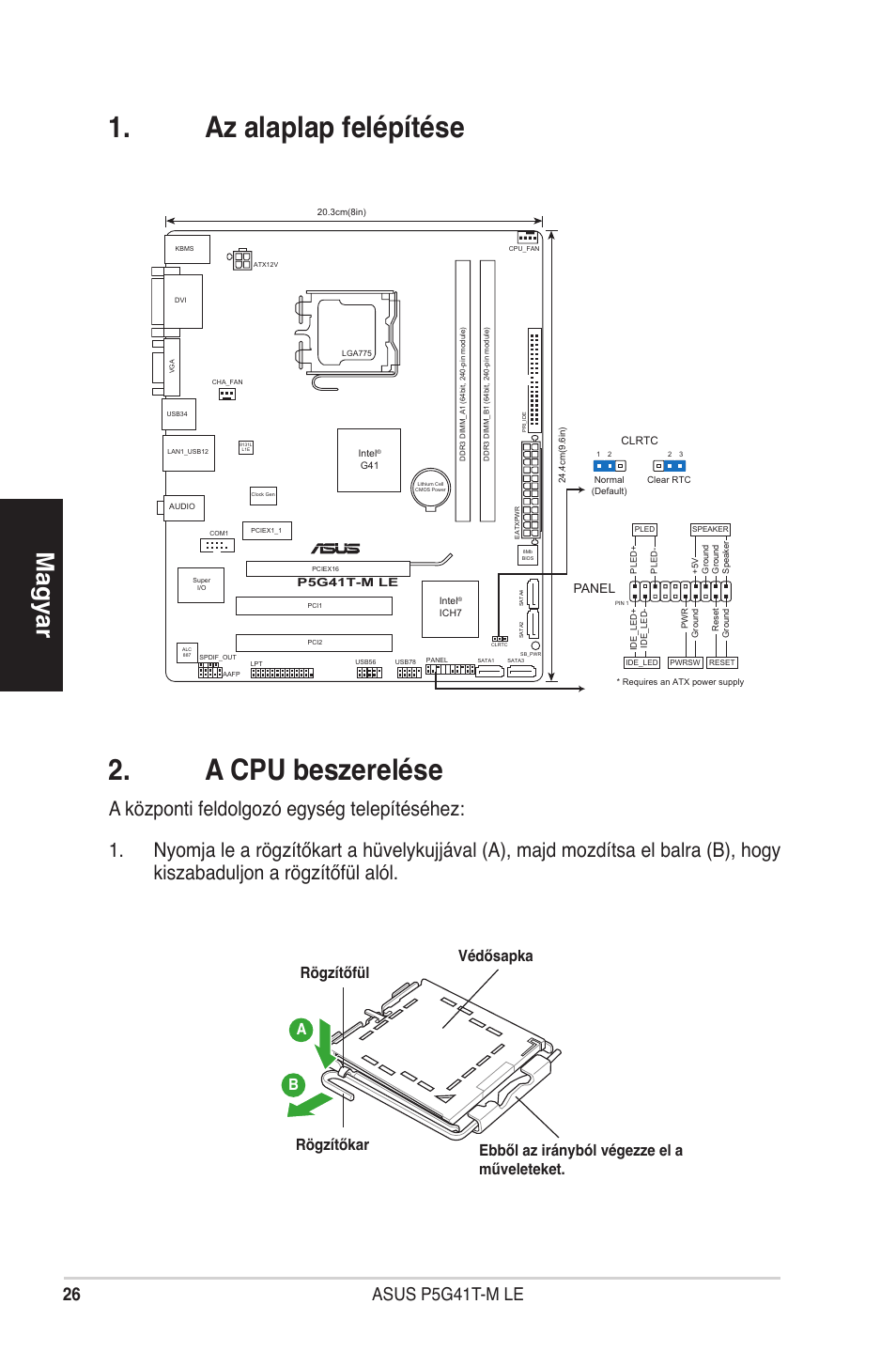 Az alaplap felépítése . a cpu beszerelése, Magyar, Asus p5g41t-m le | Asus P5G41T-M LE User Manual | Page 26 / 41