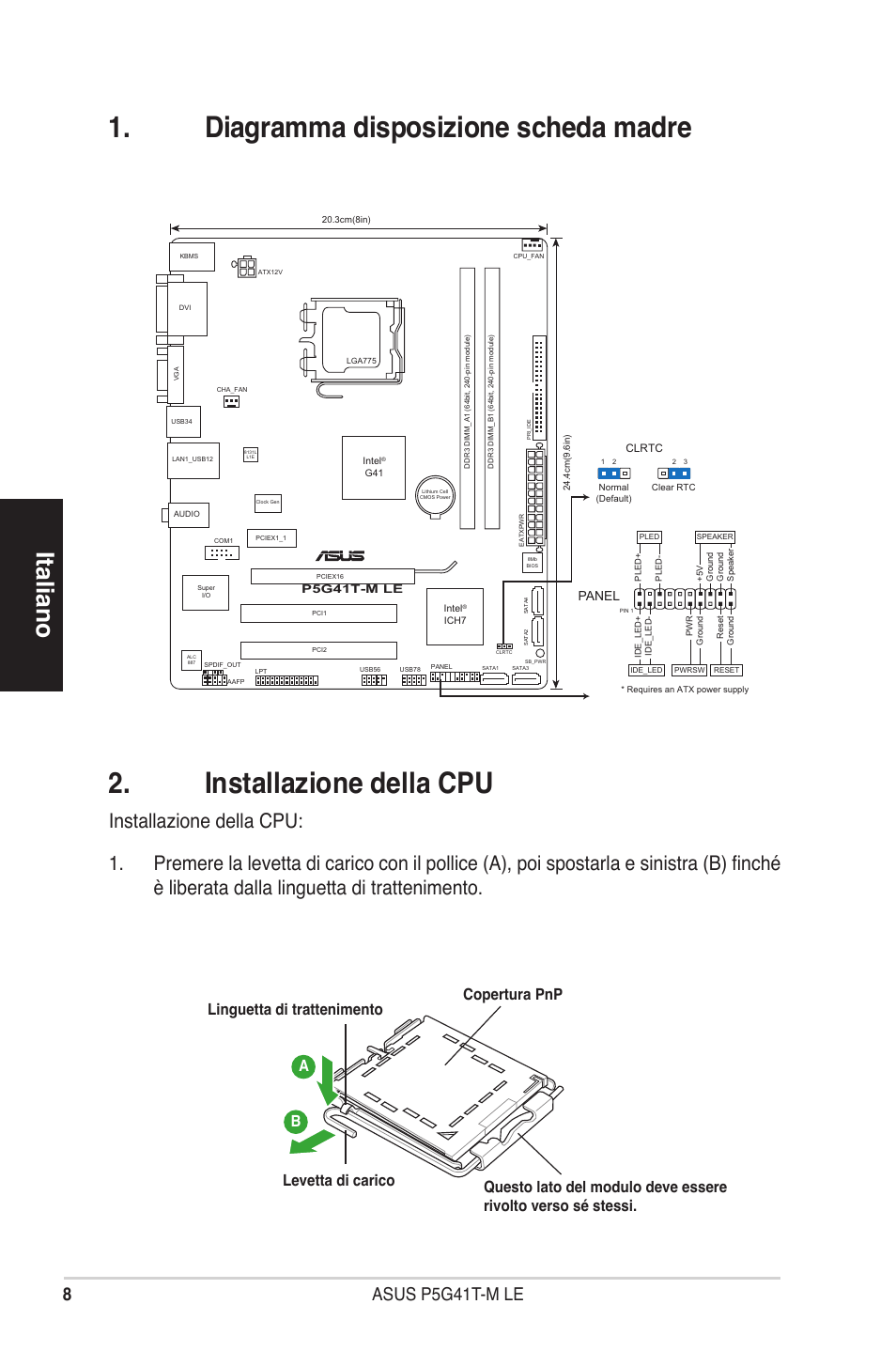 Italiano, Asus p5g41t-m le | Asus P5G41T-M LE User Manual | Page 8 / 41