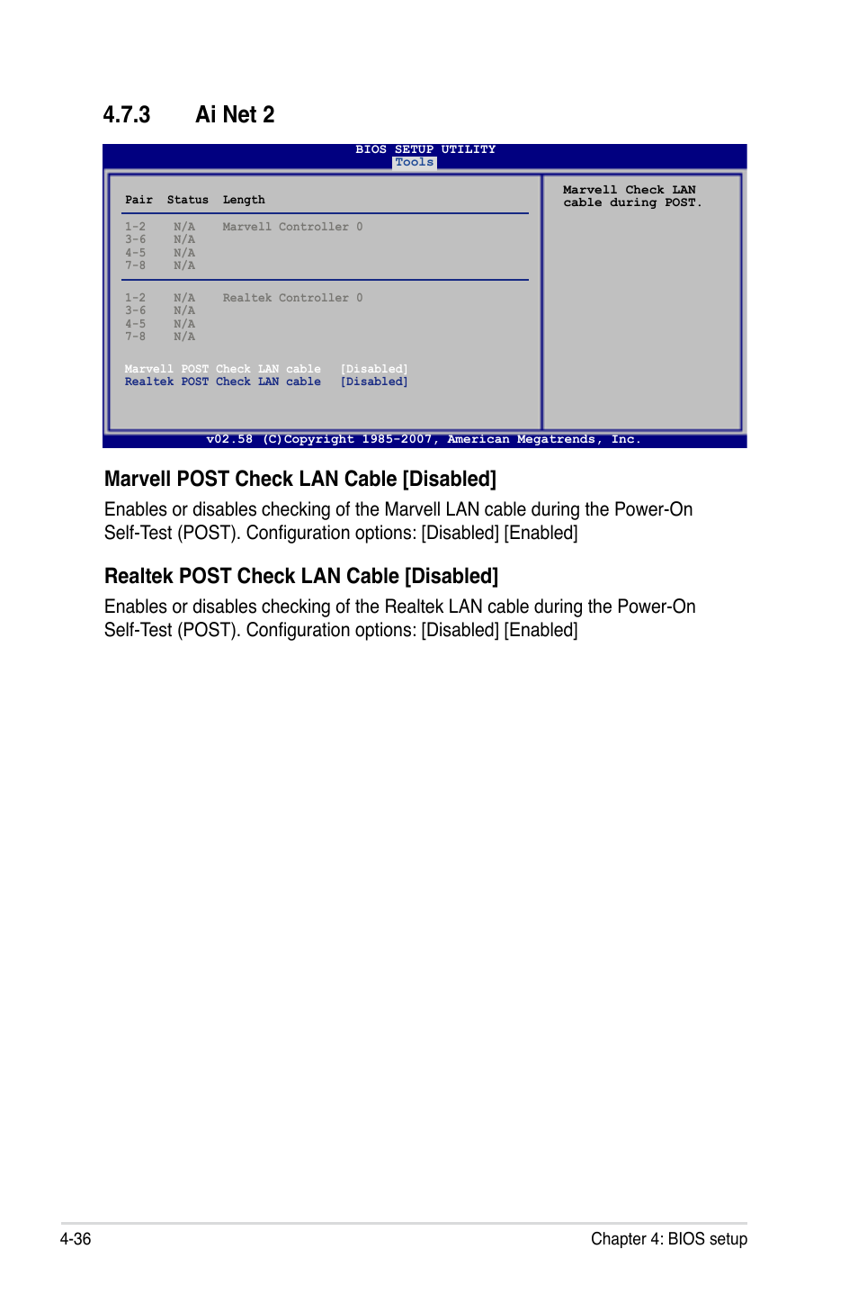 3 ai net 2, Marvell post check lan cable [disabled, Realtek post check lan cable [disabled | Asus P5K3 Premium/WiFi-AP User Manual | Page 100 / 172