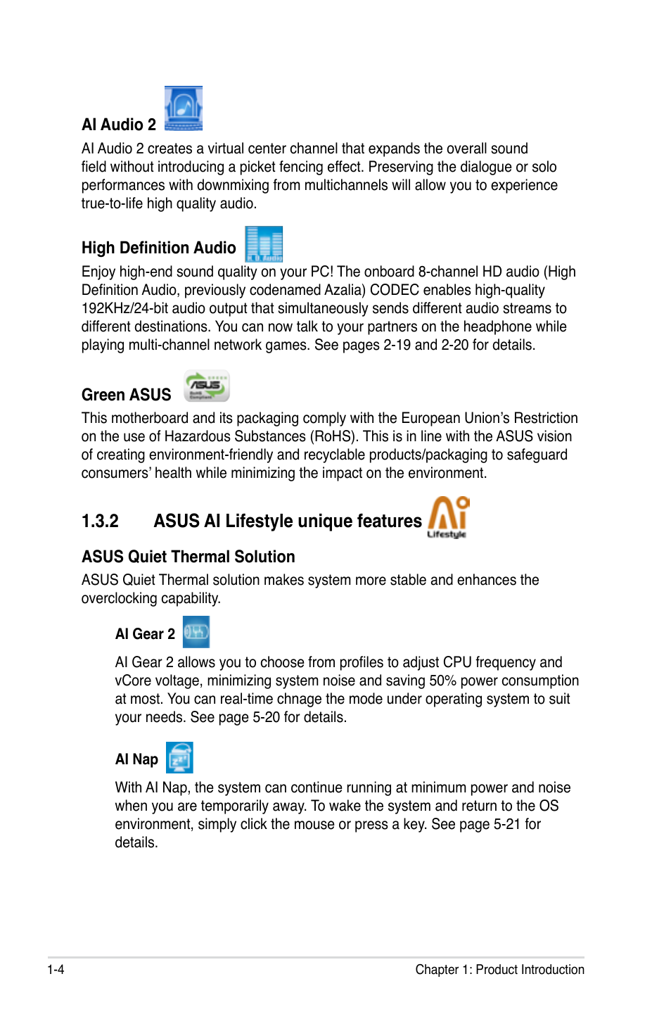 2 asus ai lifestyle unique features | Asus P5K3 Premium/WiFi-AP User Manual | Page 20 / 172