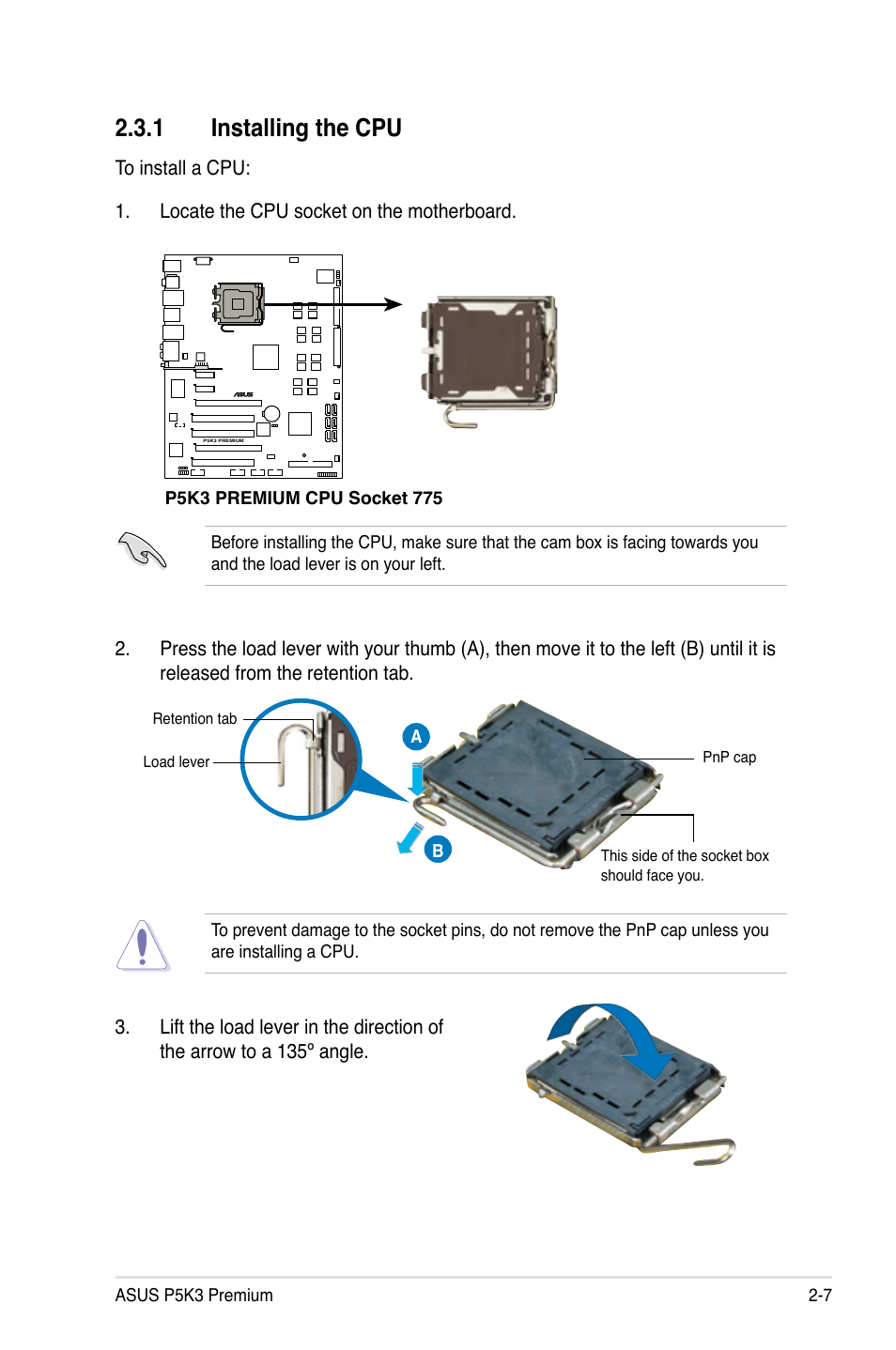 1 installing the cpu | Asus P5K3 Premium/WiFi-AP User Manual | Page 33 / 172