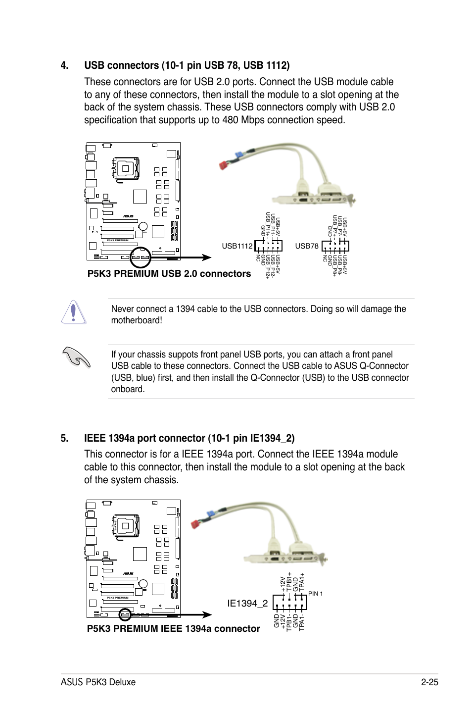 P5k3 premium usb 2.0 connectors | Asus P5K3 Premium/WiFi-AP User Manual | Page 51 / 172