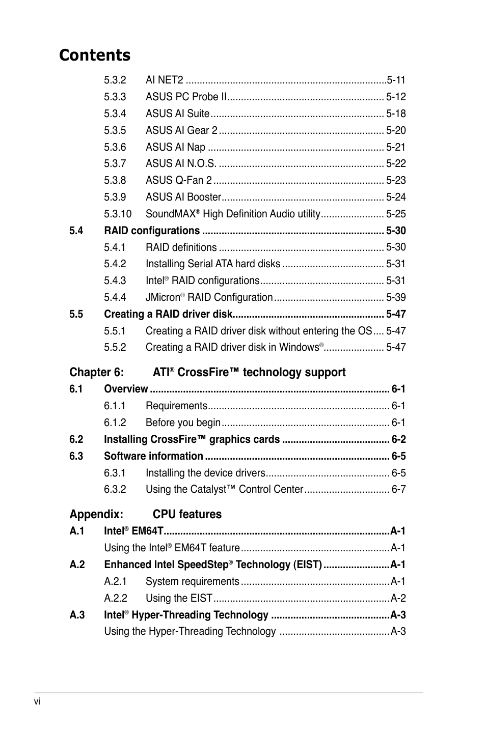 Asus P5K3 Premium/WiFi-AP User Manual | Page 6 / 172
