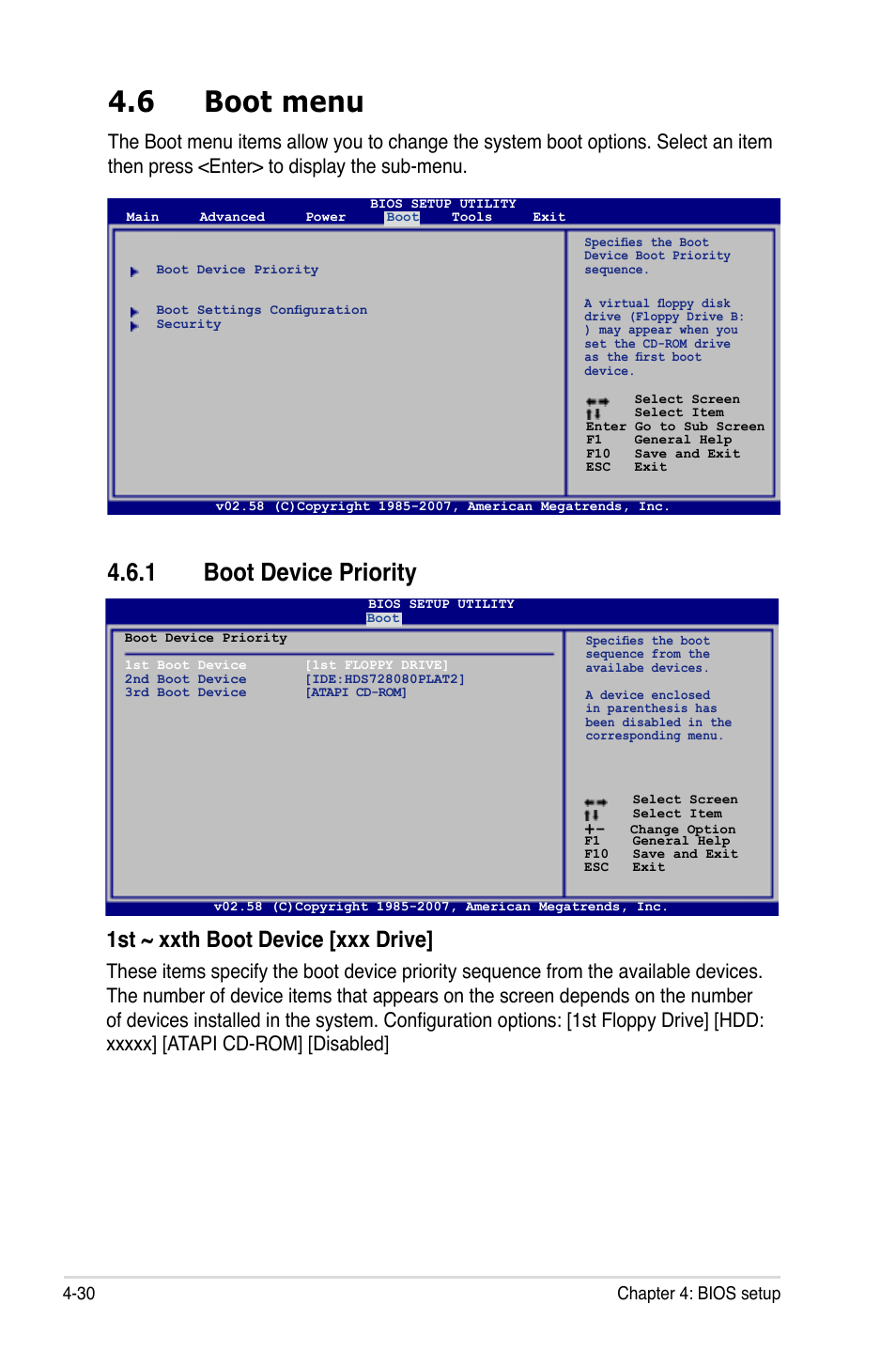 6 boot menu, 1 boot device priority, 1st ~ xxth boot device [xxx drive | Asus P5K3 Premium/WiFi-AP User Manual | Page 94 / 172