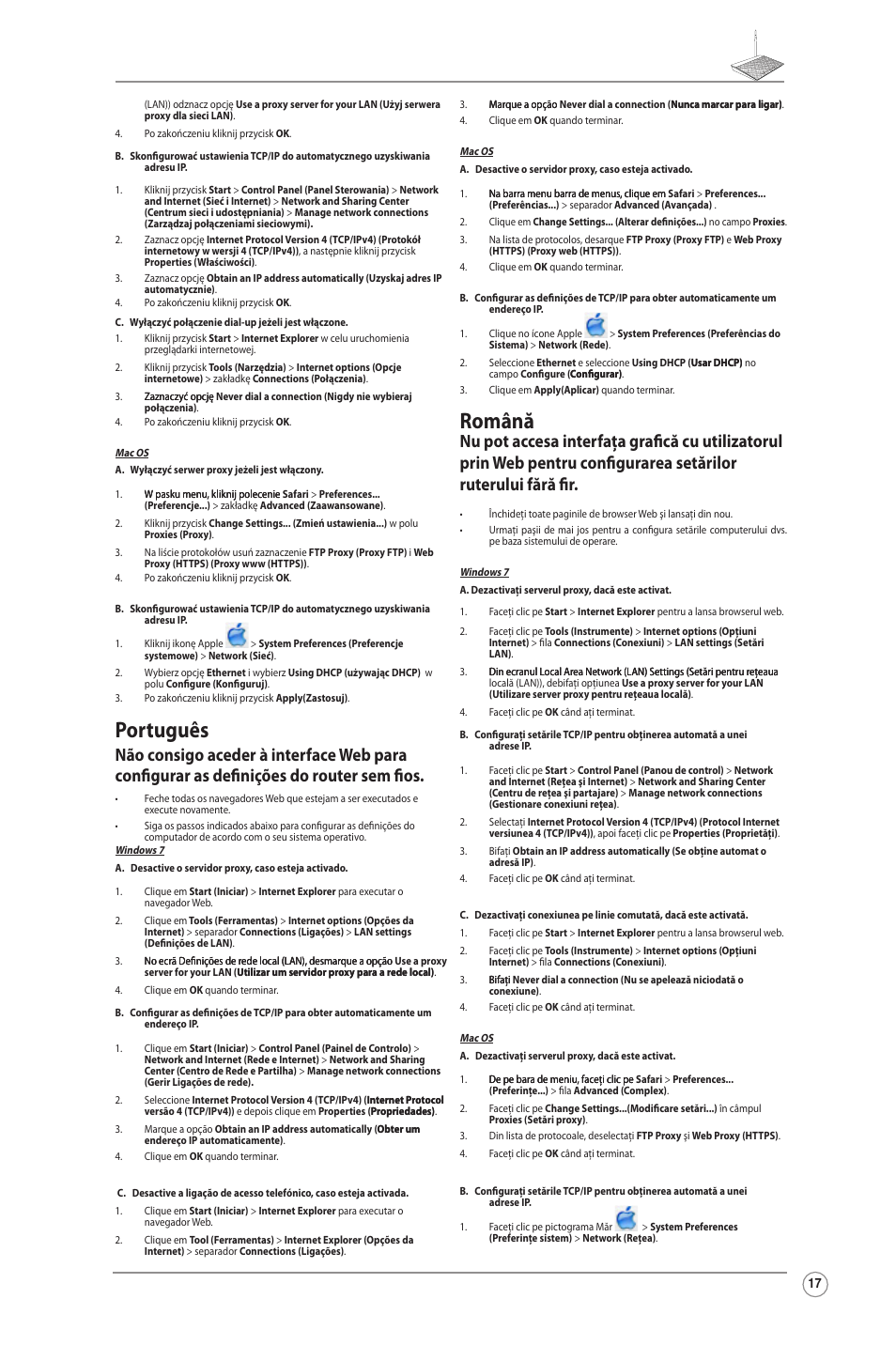 Português, Română | Asus RT-N10LX User Manual | Page 17 / 22