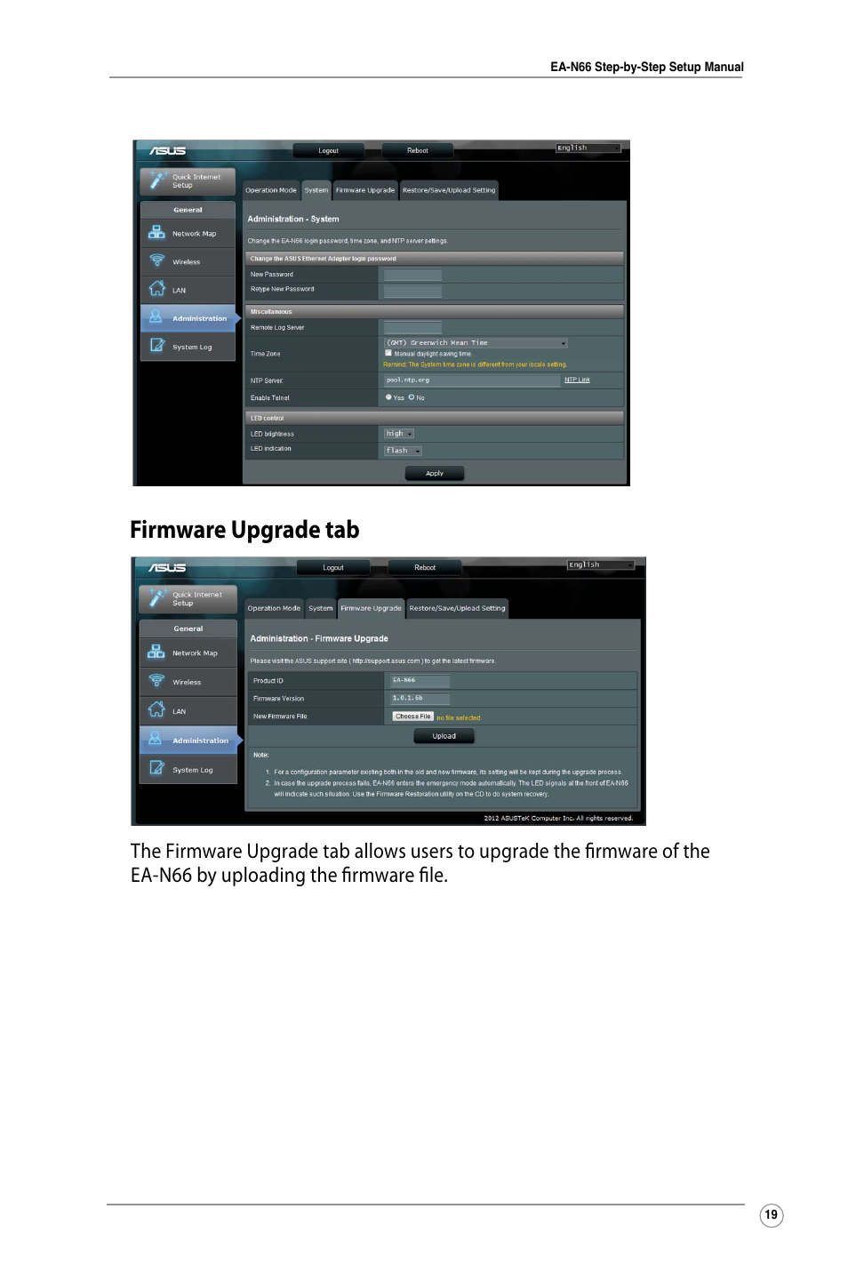 Firmware upgrade tab | Asus EA-N66 User Manual | Page 19 / 26