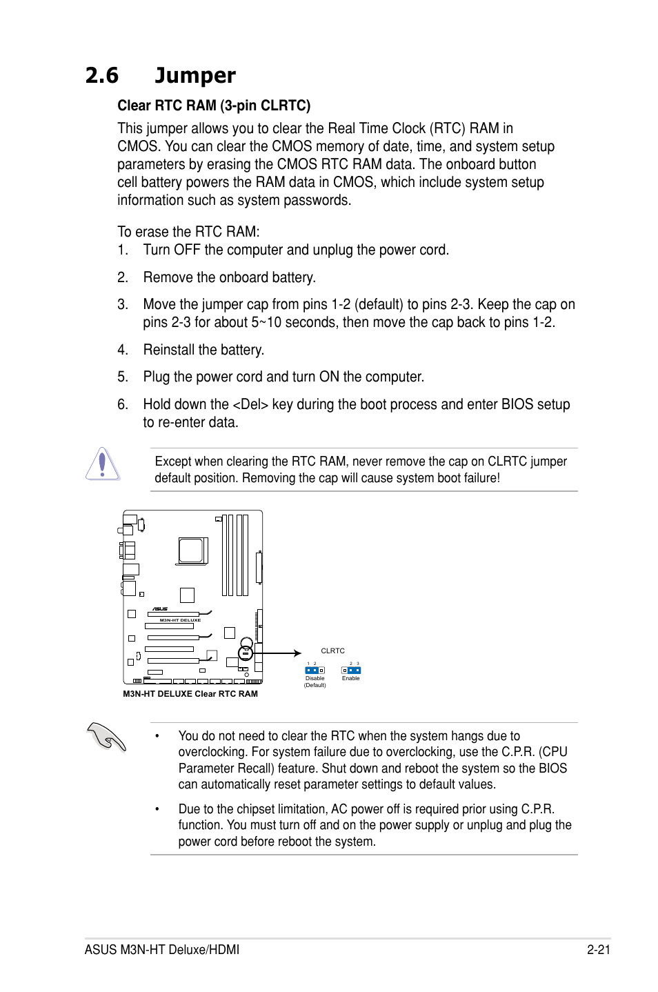 6 jumper | Asus M3N-HT Deluxe/Mempipe User Manual | Page 45 / 64