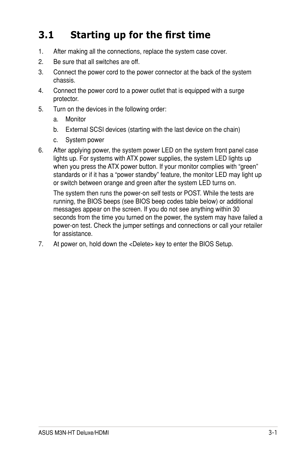 1 starting up for the first time | Asus M3N-HT Deluxe/Mempipe User Manual | Page 63 / 64