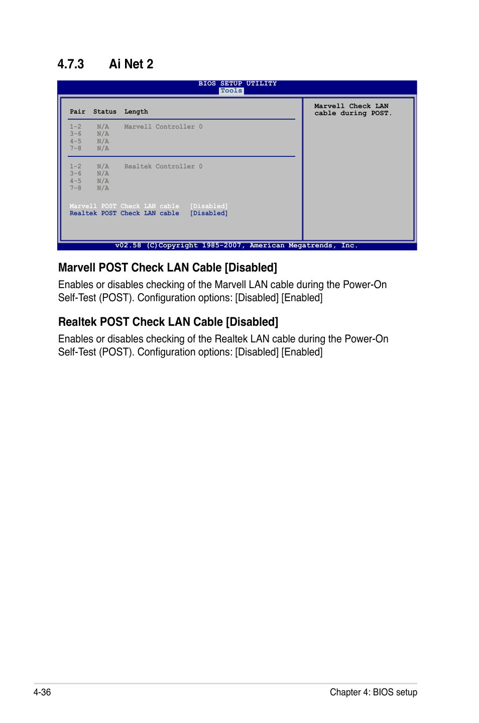 3 ai net 2, Marvell post check lan cable [disabled, Realtek post check lan cable [disabled | Asus P5K3 Premium/WiFi-AP User Manual | Page 100 / 176