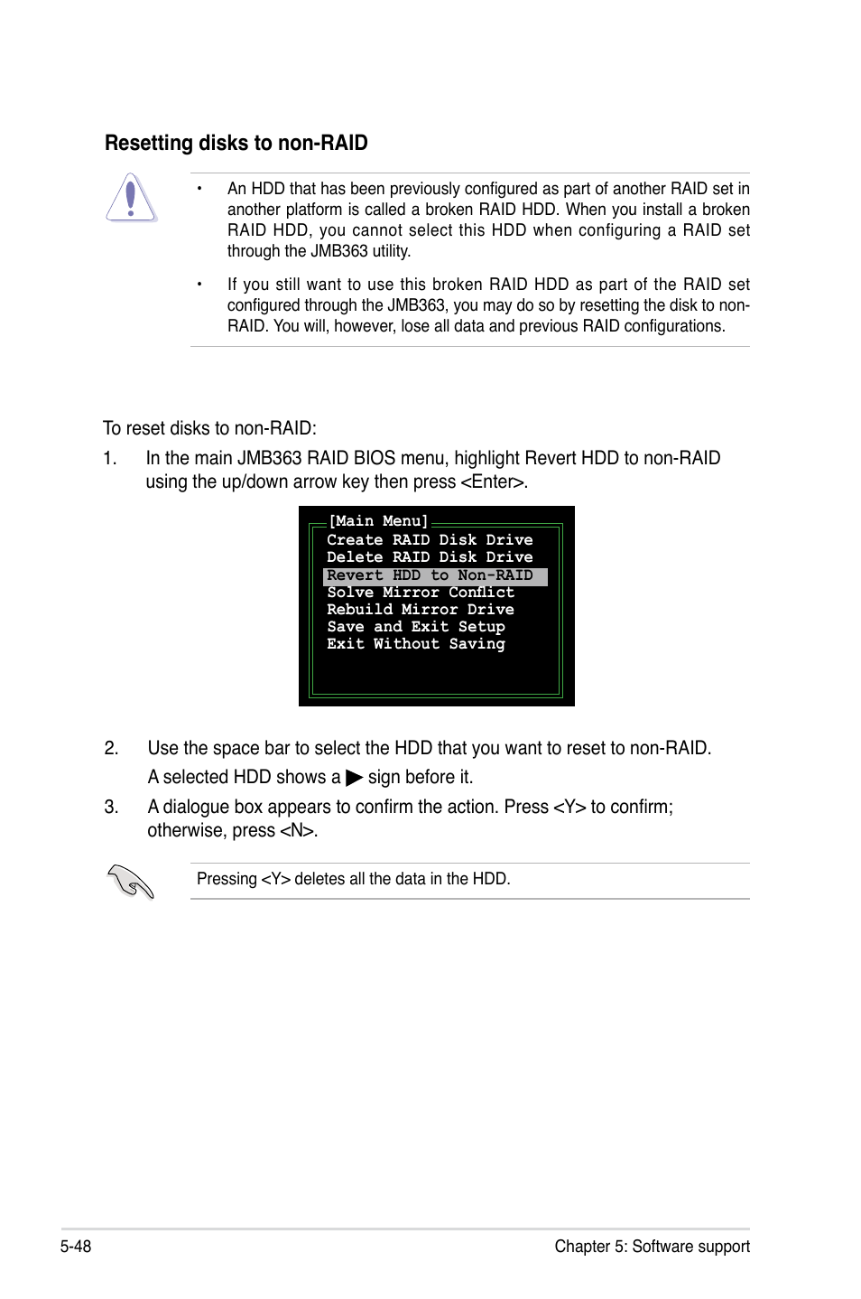 Resetting disks to non-raid | Asus P5K3 Premium/WiFi-AP User Manual | Page 152 / 176