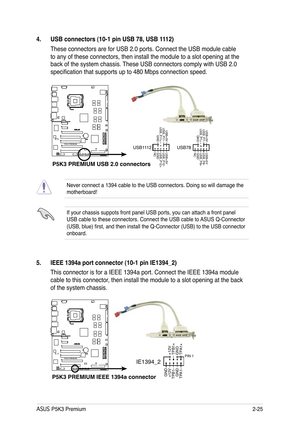 P5k3 premium usb 2.0 connectors | Asus P5K3 Premium/WiFi-AP User Manual | Page 51 / 176