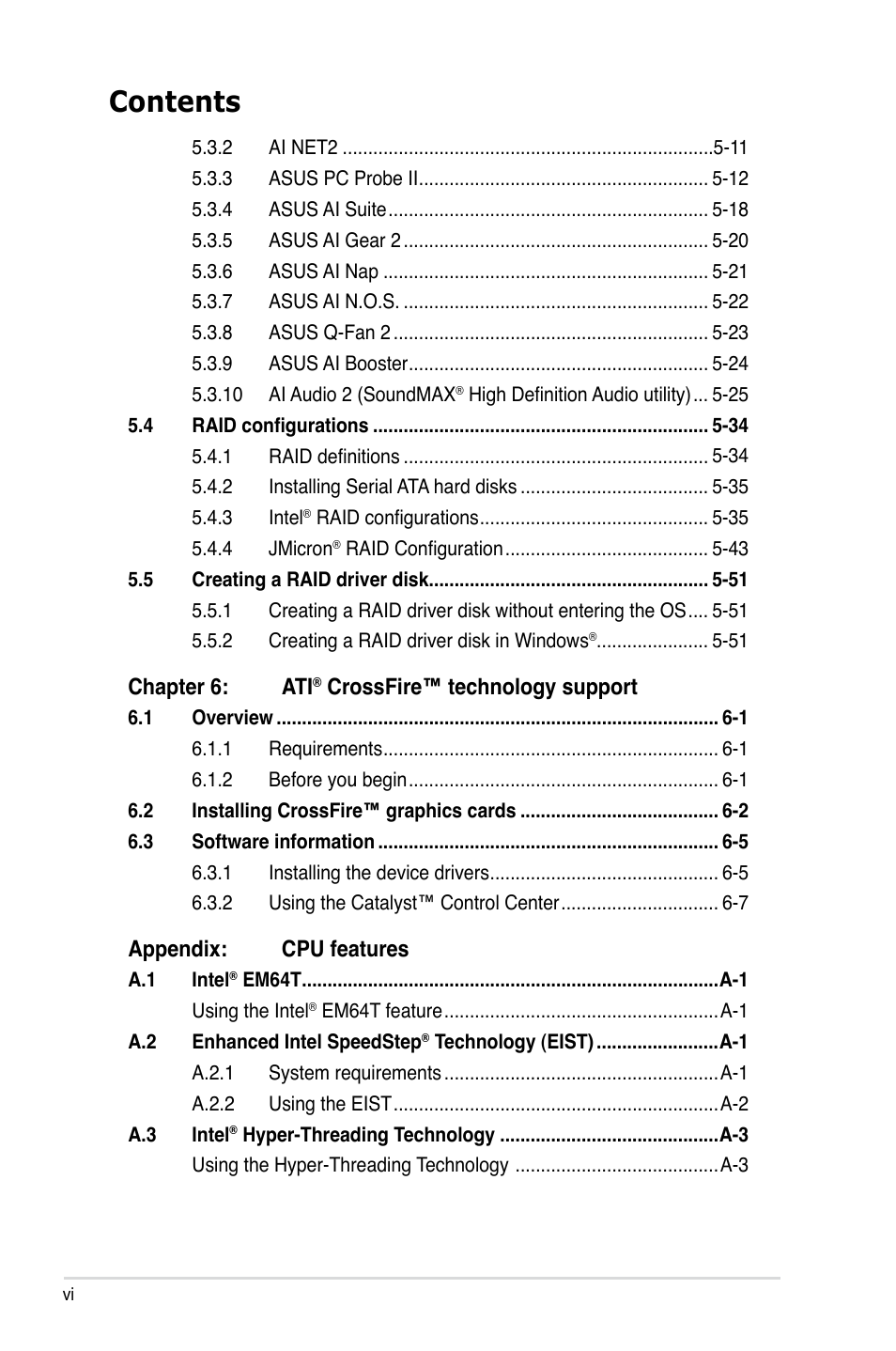 Asus P5K3 Premium/WiFi-AP User Manual | Page 6 / 176