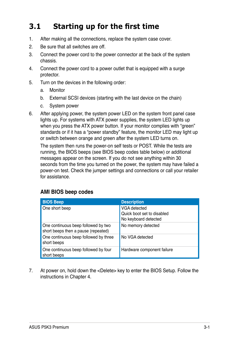 1 starting up for the first time | Asus P5K3 Premium/WiFi-AP User Manual | Page 61 / 176