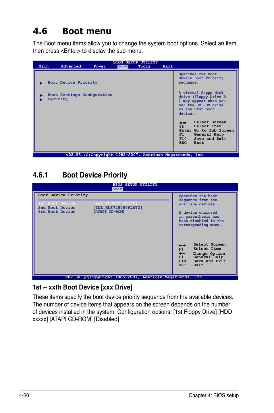 6 boot menu, 1 boot device priority, 1st ~ xxth boot device [xxx drive | Asus P5K3 Premium/WiFi-AP User Manual | Page 94 / 176