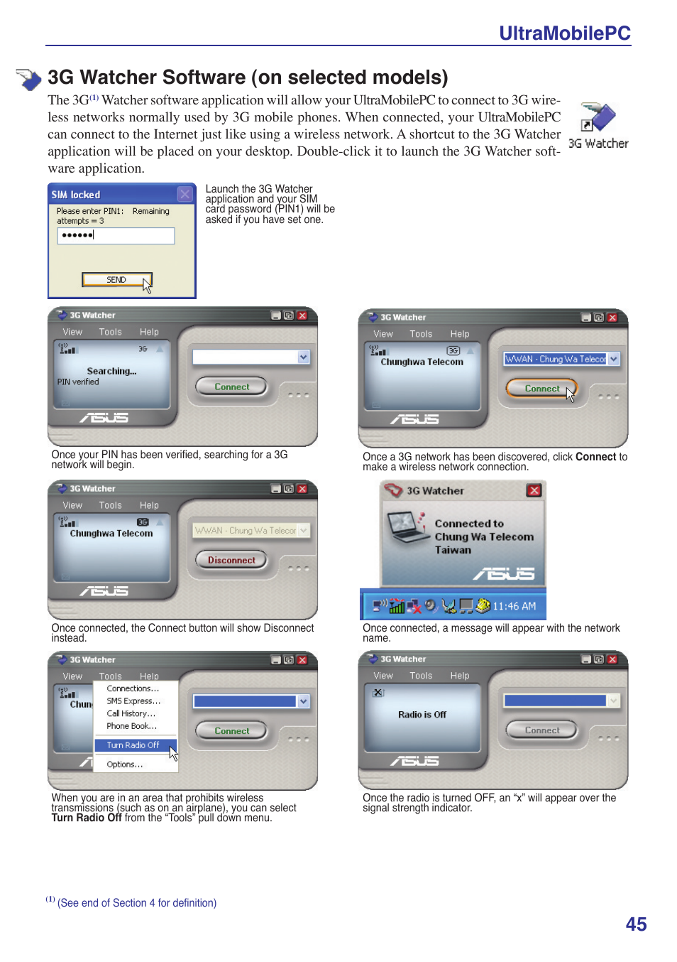 3g watcher software (on selected models) | Asus R2E User Manual | Page 45 / 66