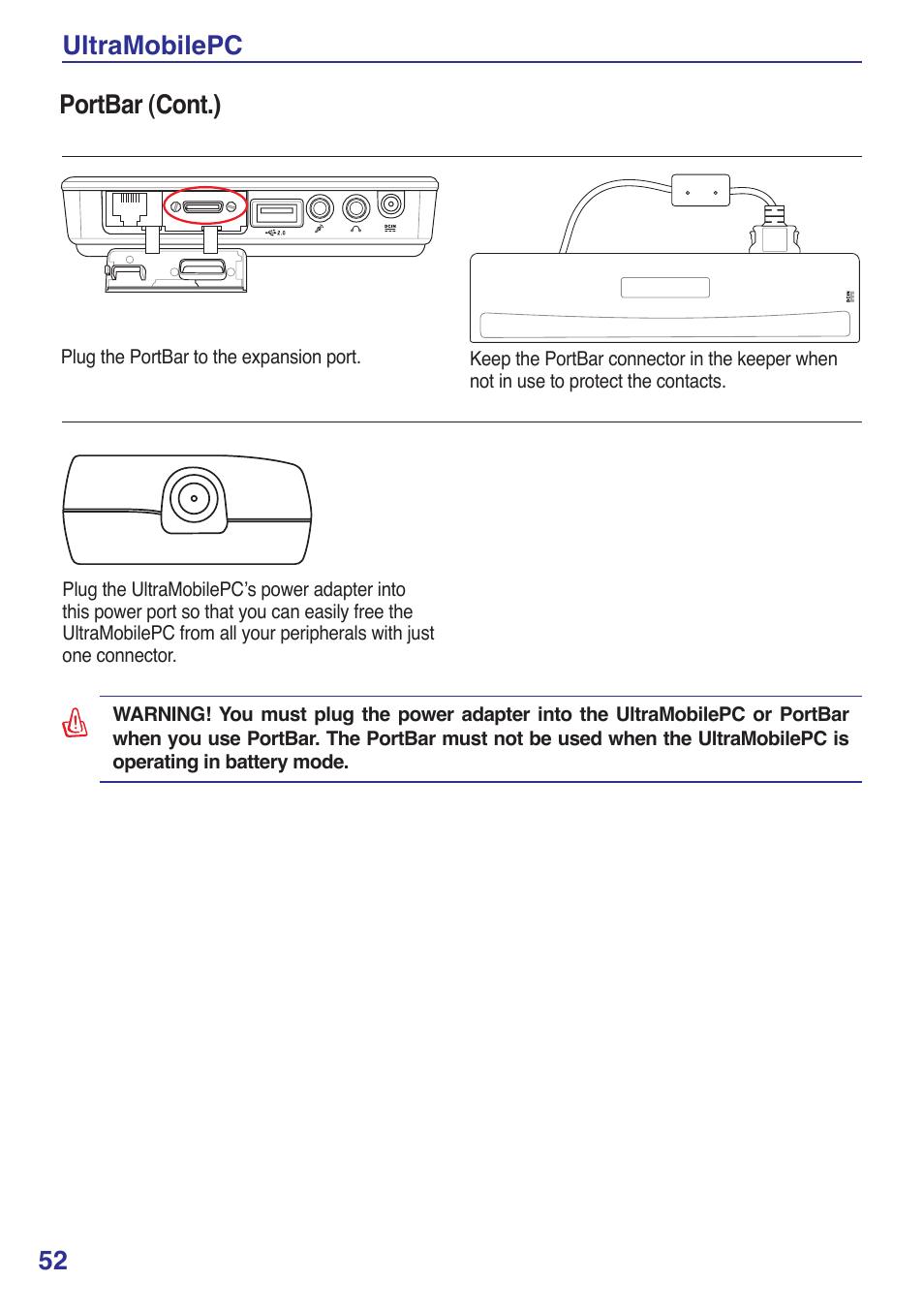 52 ultramobilepc portbar (cont.) | Asus R2E User Manual | Page 52 / 66