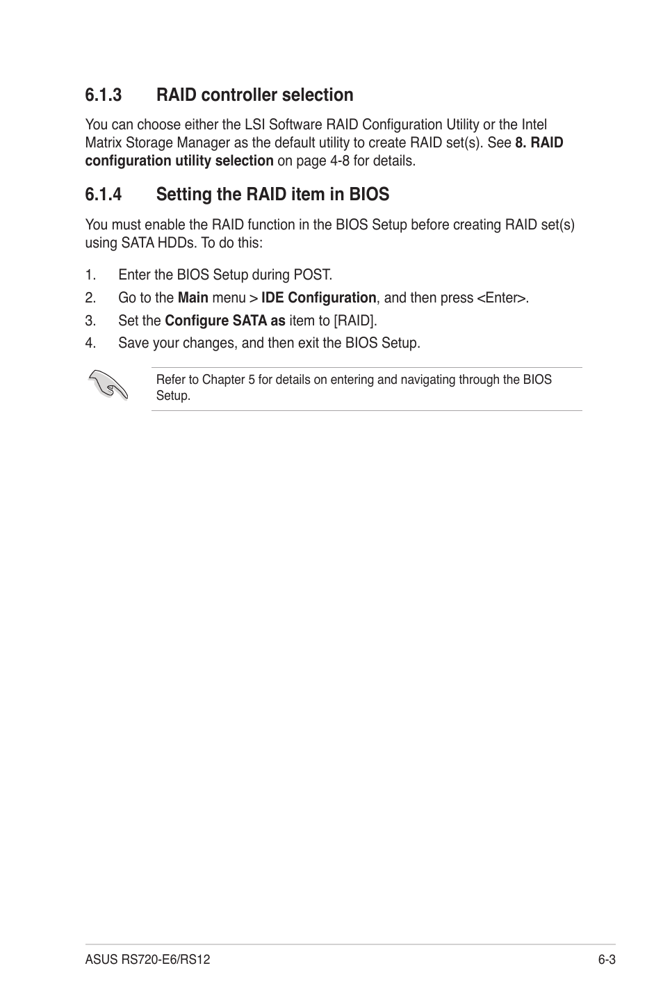 3 raid controller selection, 4 setting the raid item in bios, Raid controller selection -3 | Setting the raid item in bios -3 | Asus RS720-E6/RS12 User Manual | Page 101 / 156
