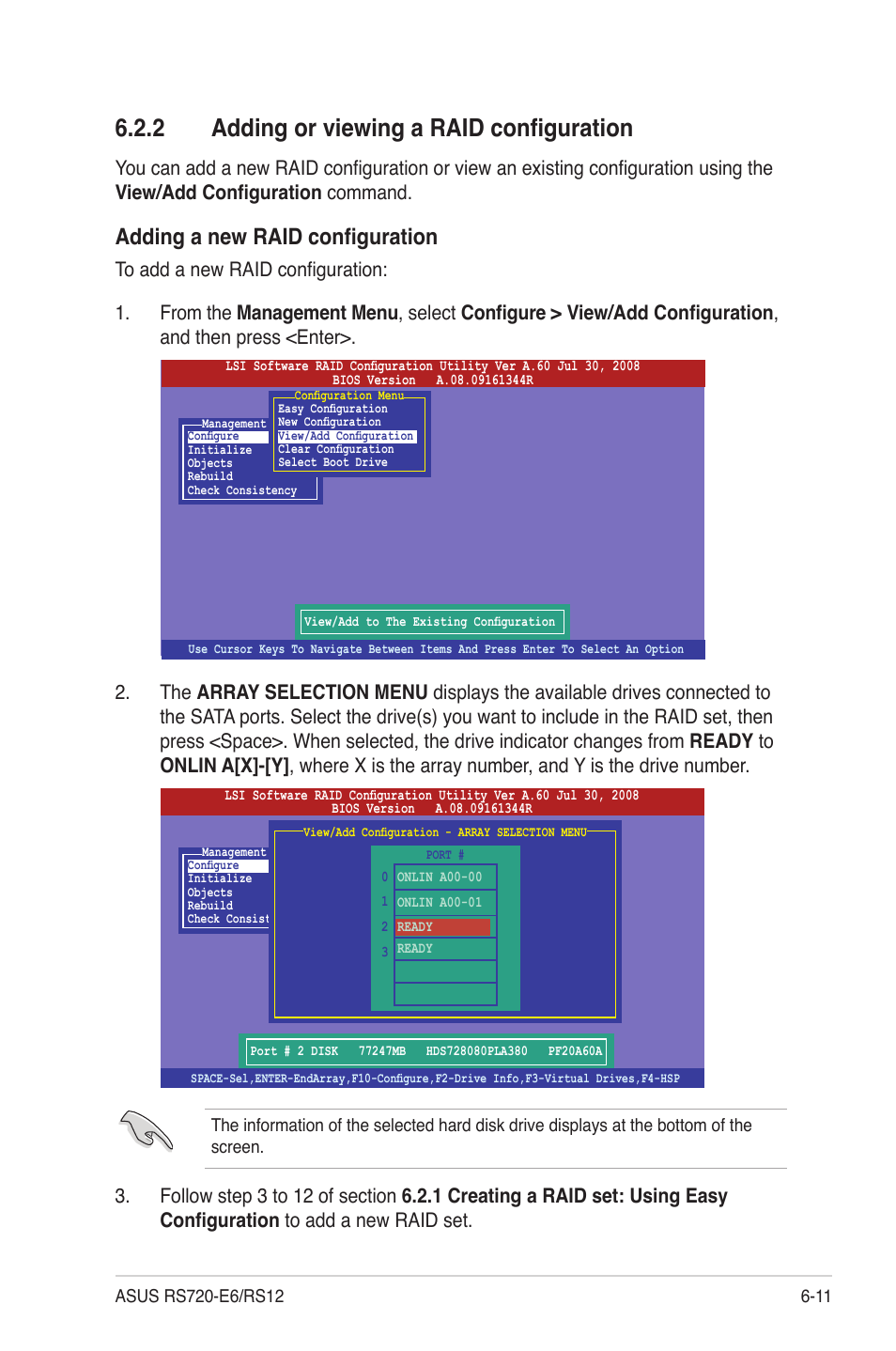 2 adding or viewing a raid configuration, Adding or viewing a raid configuration -11, Adding a new raid configuration | Asus RS720-E6/RS12 User Manual | Page 109 / 156