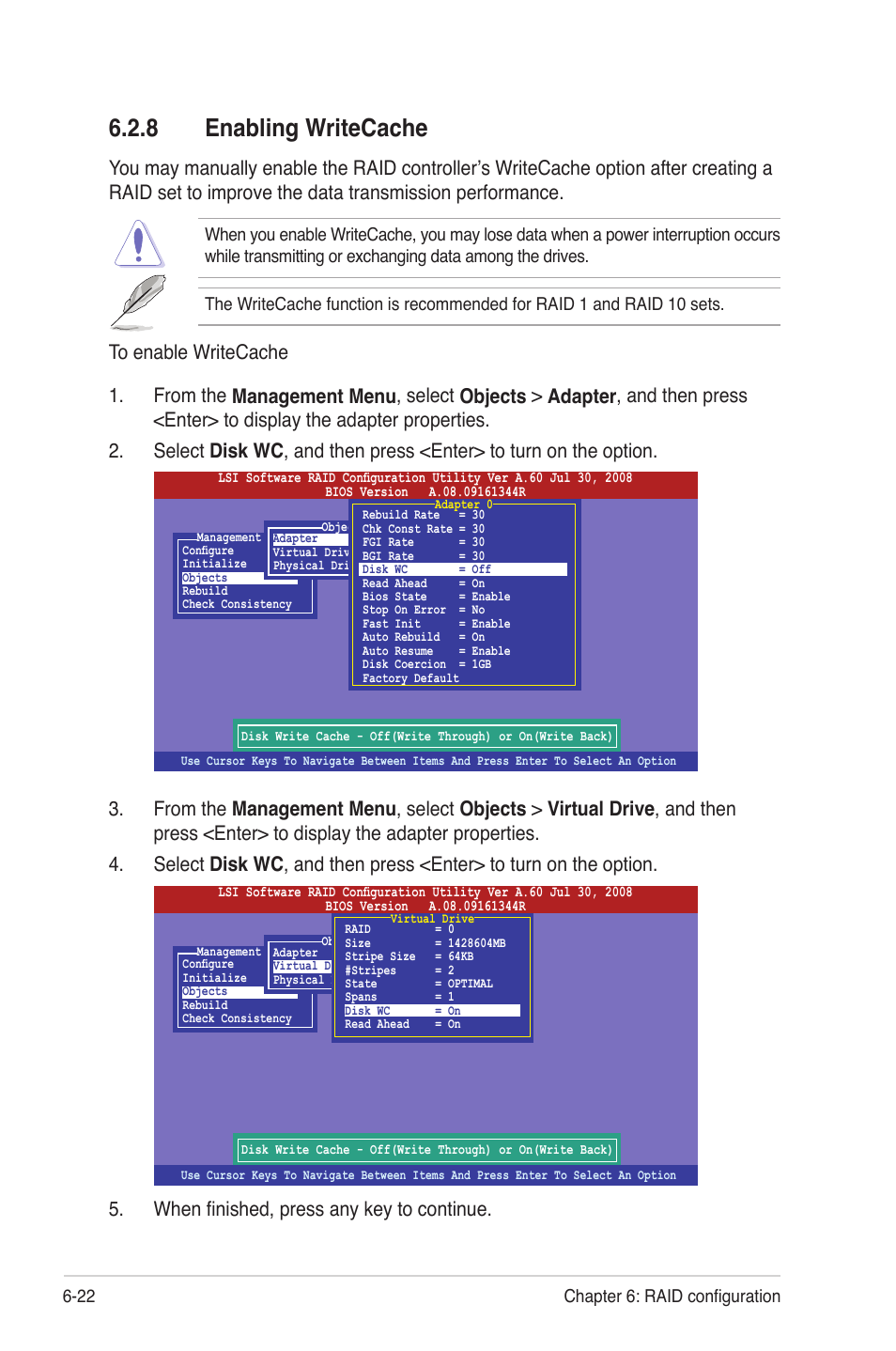 8 enabling writecache, Enabling writecache -22 | Asus RS720-E6/RS12 User Manual | Page 120 / 156